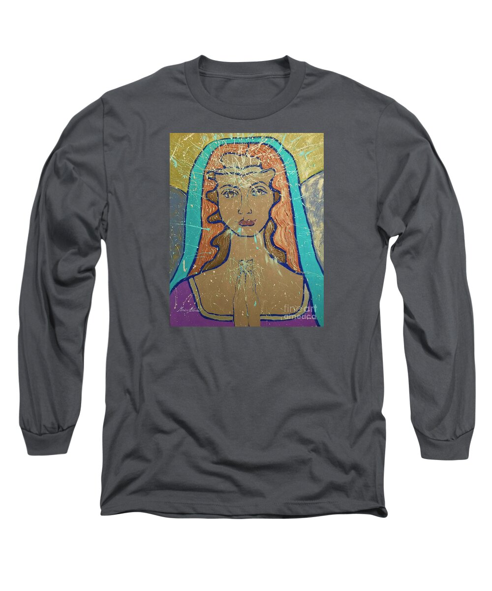 Angels Long Sleeve T-Shirt featuring the painting Pray and know I am with you by Monica Elena