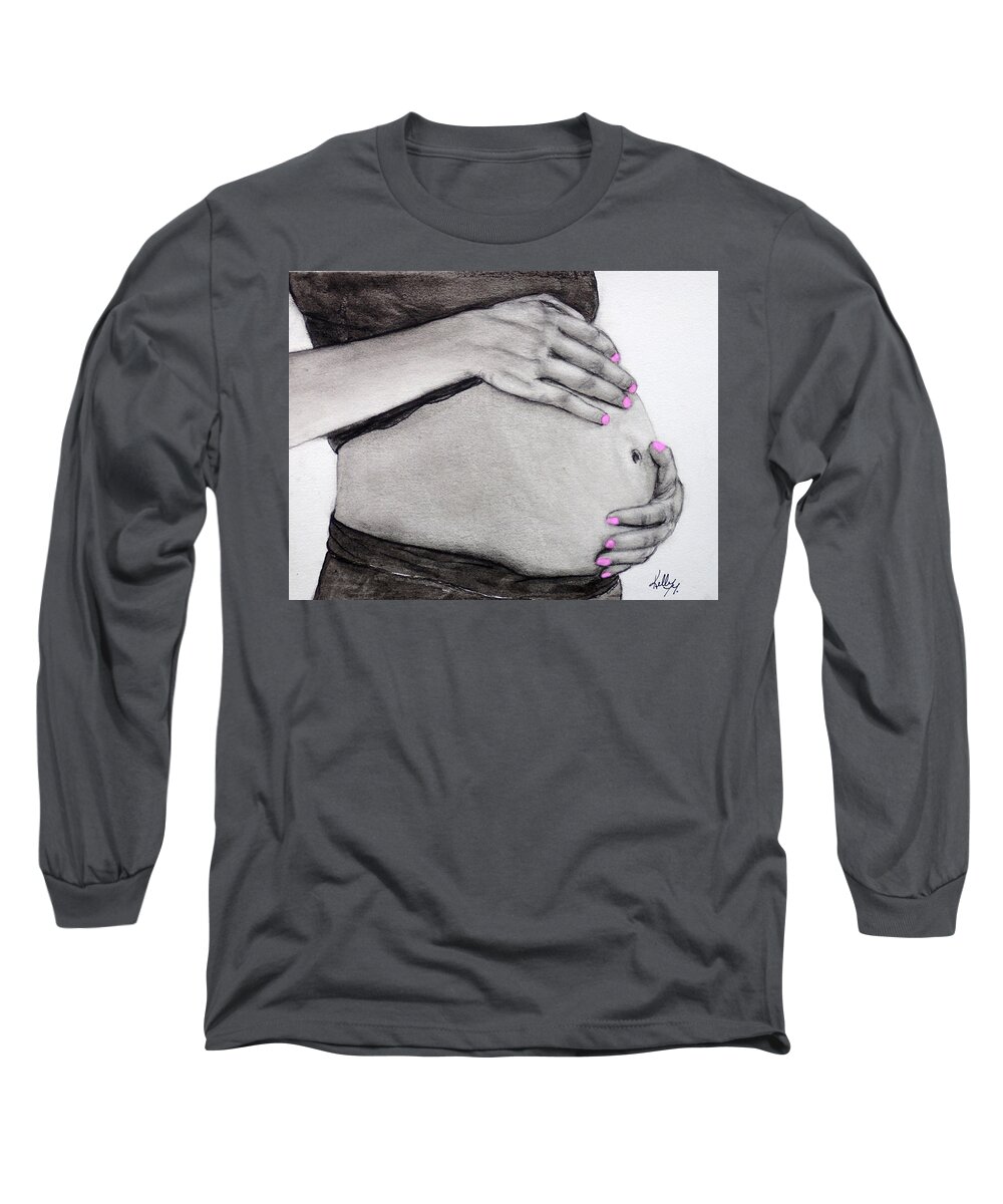  Pregnant Long Sleeve T-Shirt featuring the painting Pregnant Mama by Kelly Mills