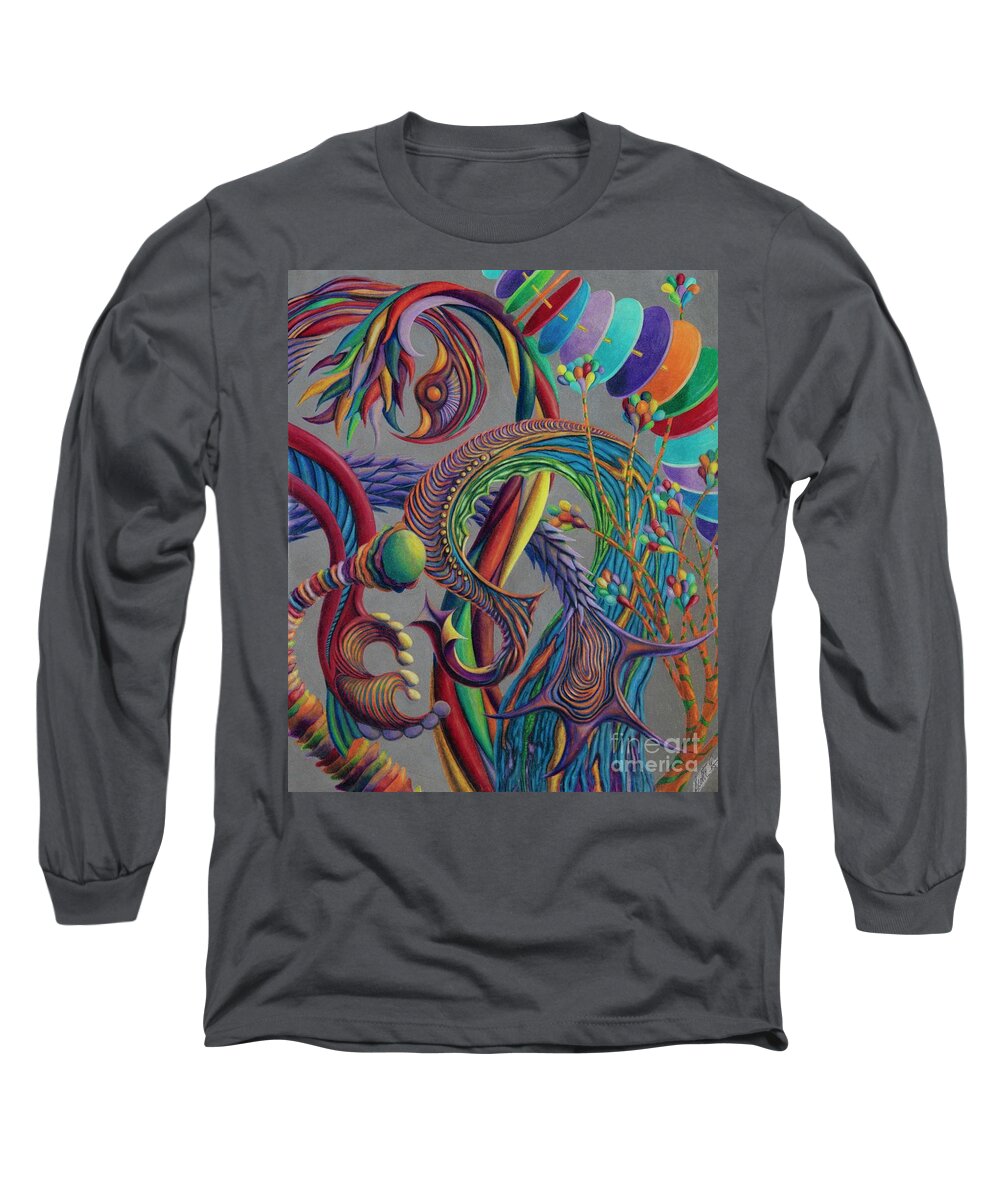 Abstract Long Sleeve T-Shirt featuring the drawing PreHistoric Candy by Scott Brennan