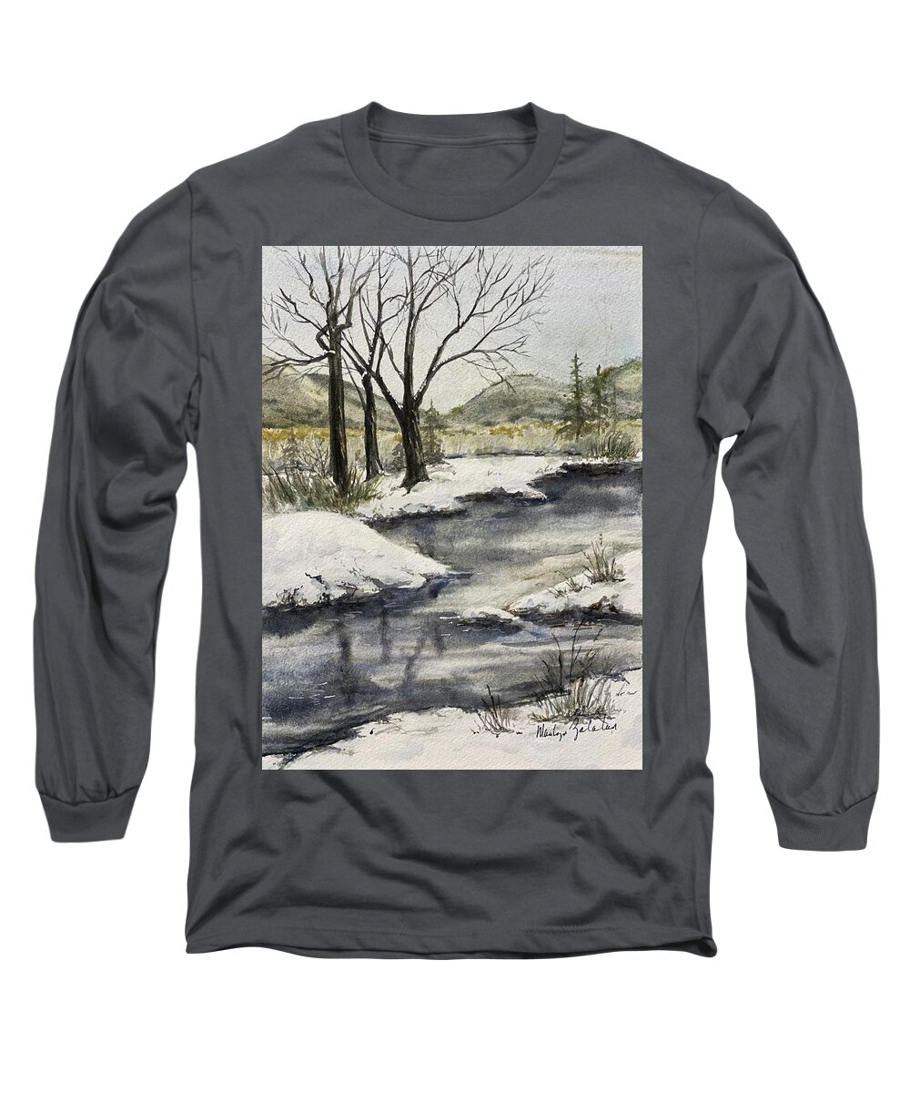Snow Long Sleeve T-Shirt featuring the painting Promise of Spring by Marilyn Zalatan