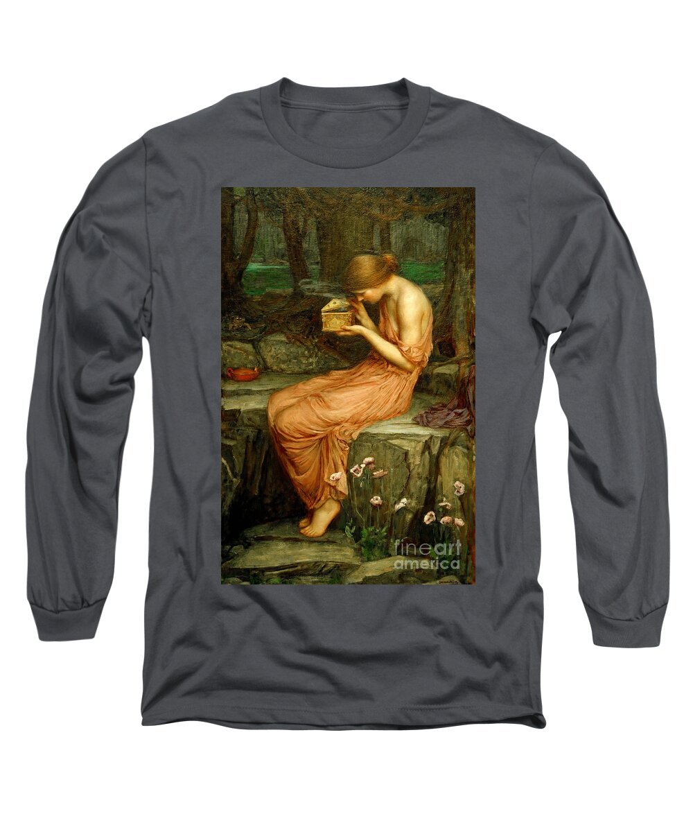 Psyche Opening The Golden Box Long Sleeve T-Shirt featuring the painting Psyche Opening the Golden Box by John William Waterhouse