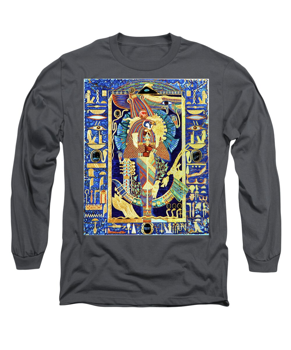 Ptah Long Sleeve T-Shirt featuring the mixed media Ptah-Sokar-Ausir Lord of the Secret Shrine by Ptahmassu Nofra-Uaa