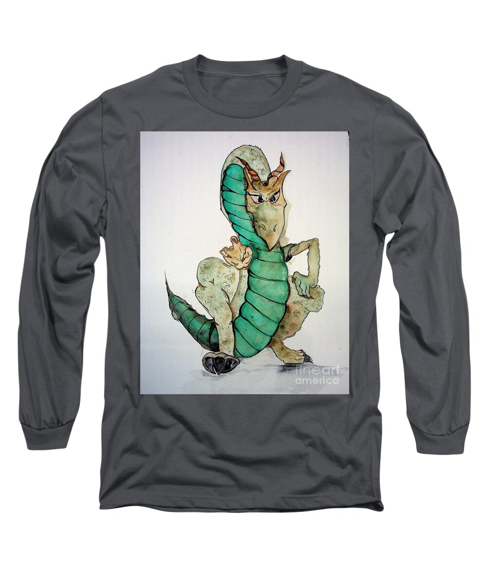 Dragon Long Sleeve T-Shirt featuring the painting Puff 2 by Valerie Shaffer