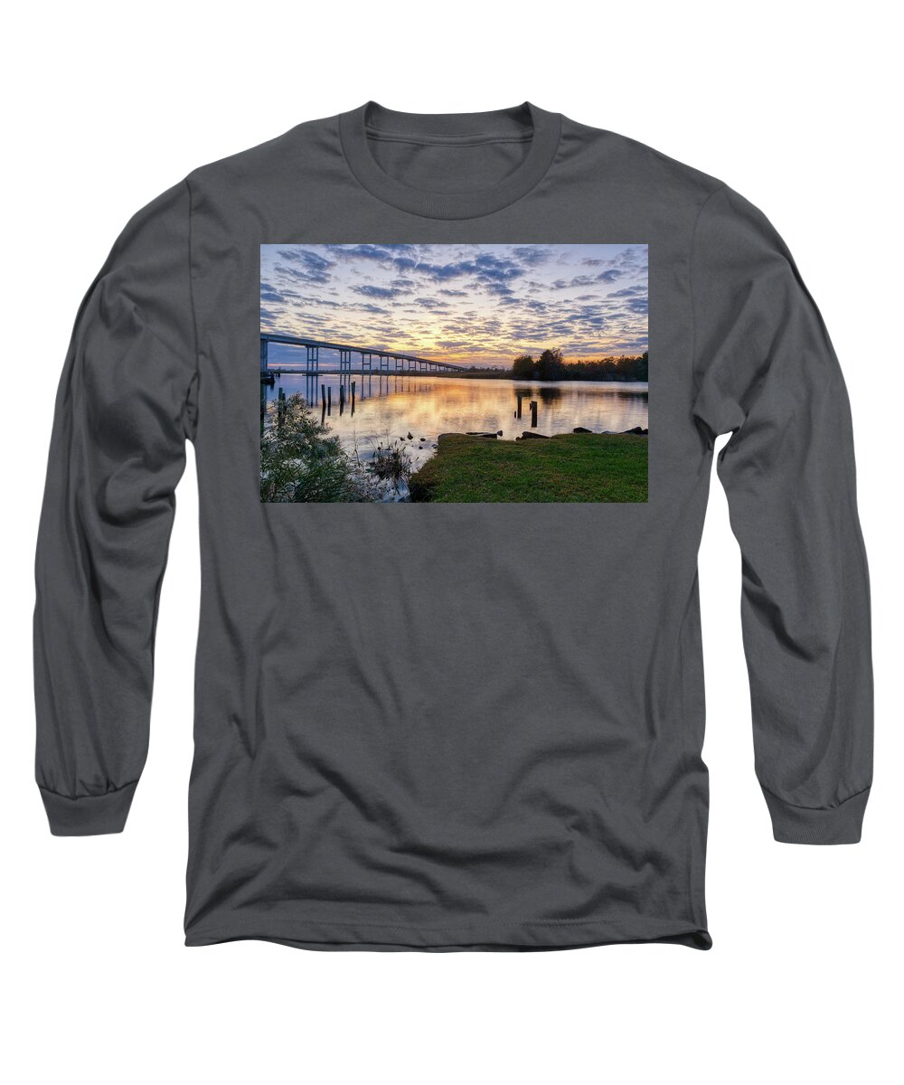 Pungo Long Sleeve T-Shirt featuring the photograph Pungo Ferry Bridge Sunset II by Donna Twiford