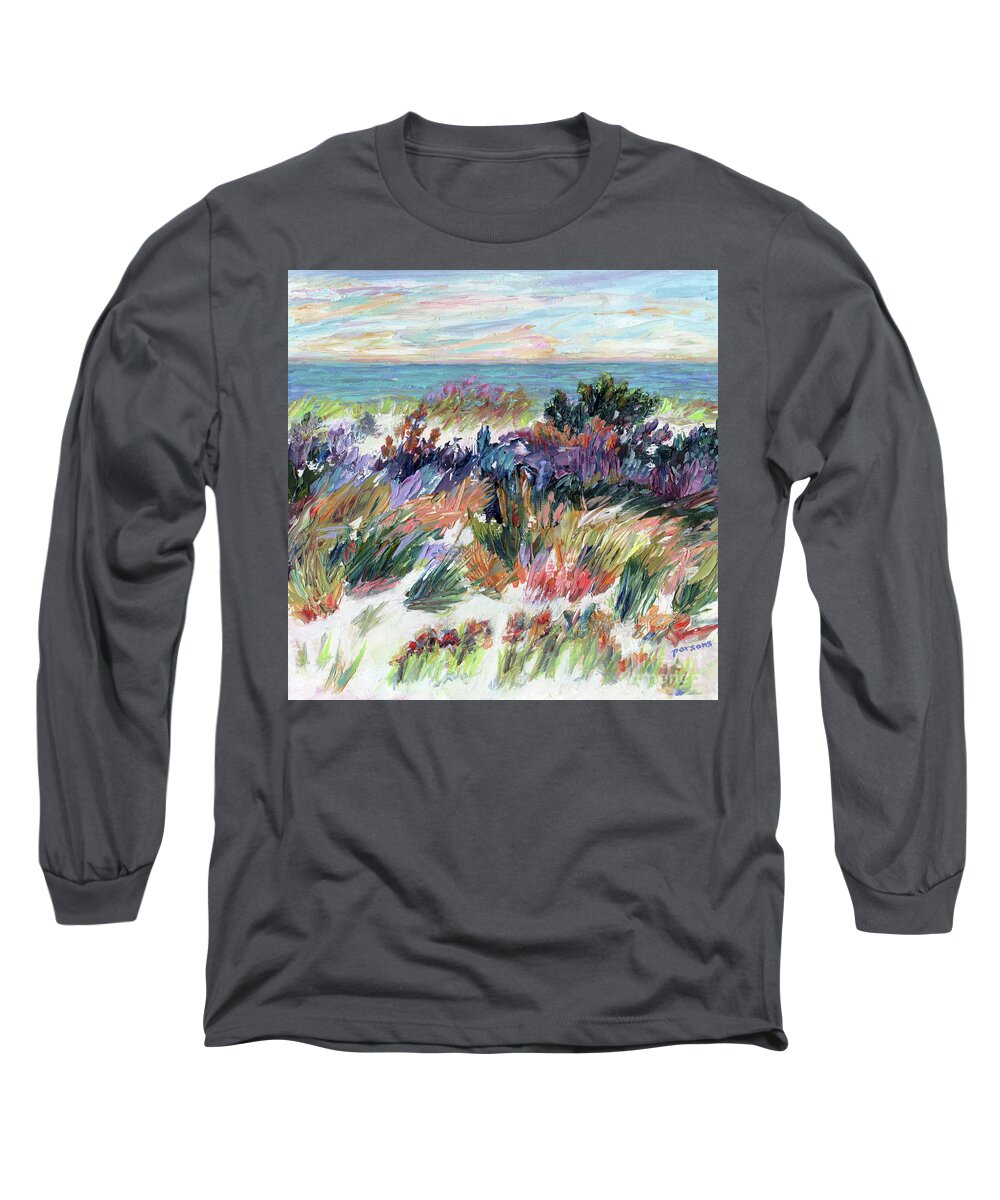 Long Beach Island Long Sleeve T-Shirt featuring the painting Purple Dunes by Pamela Parsons