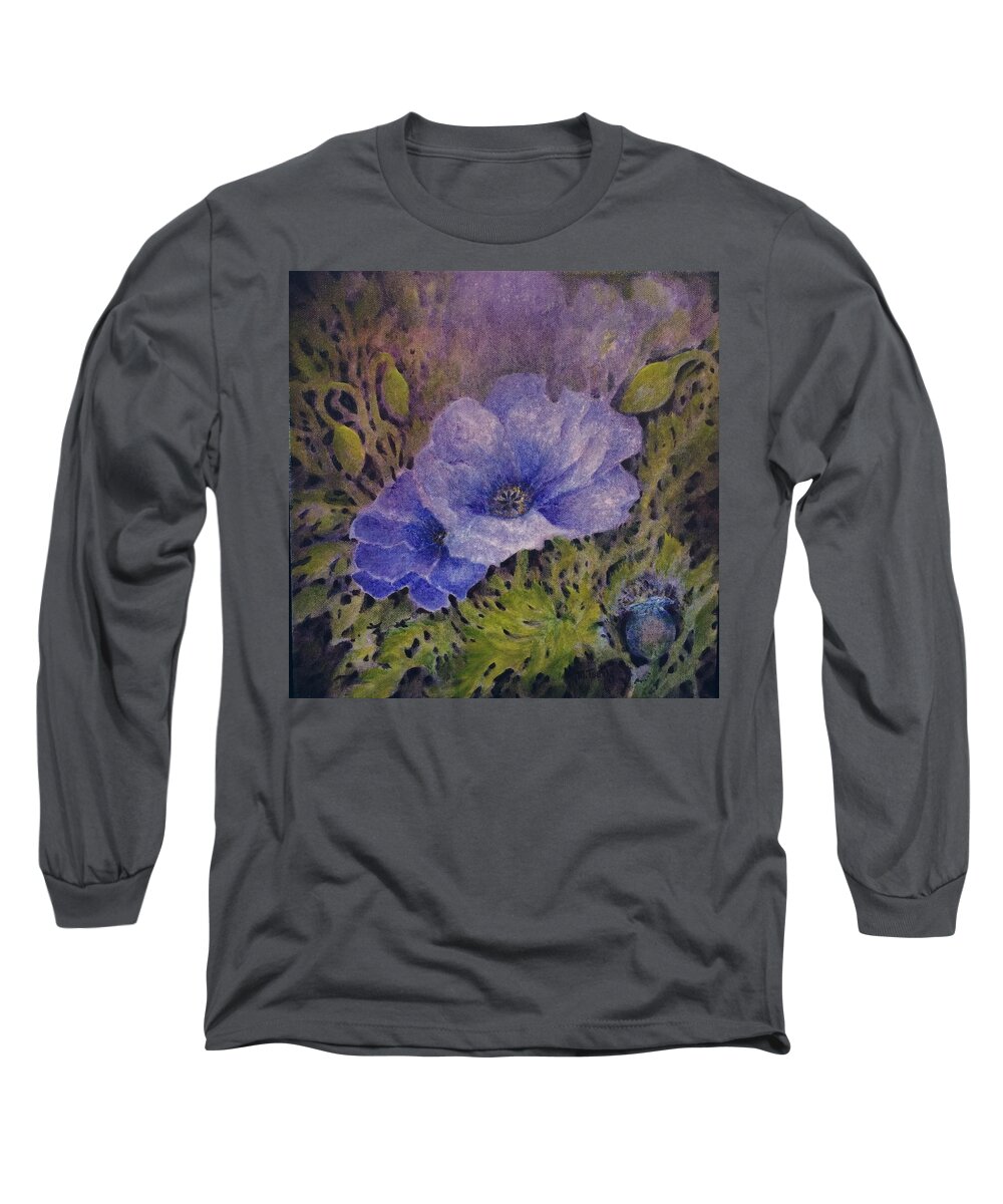 Home Long Sleeve T-Shirt featuring the painting Purple poppies by Milly Tseng