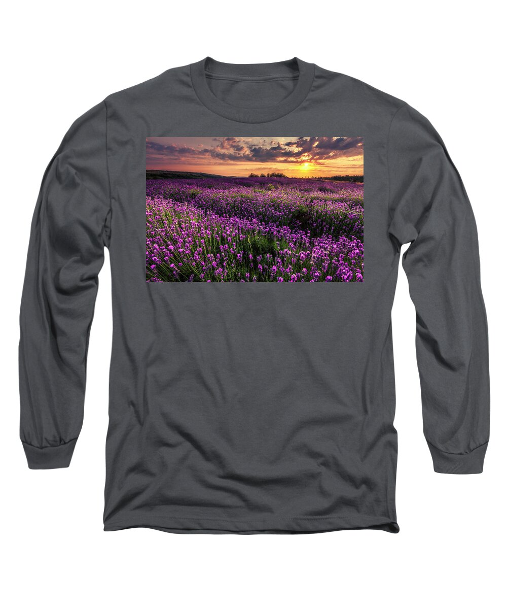 Bulgaria Long Sleeve T-Shirt featuring the photograph Purple Sea by Evgeni Dinev
