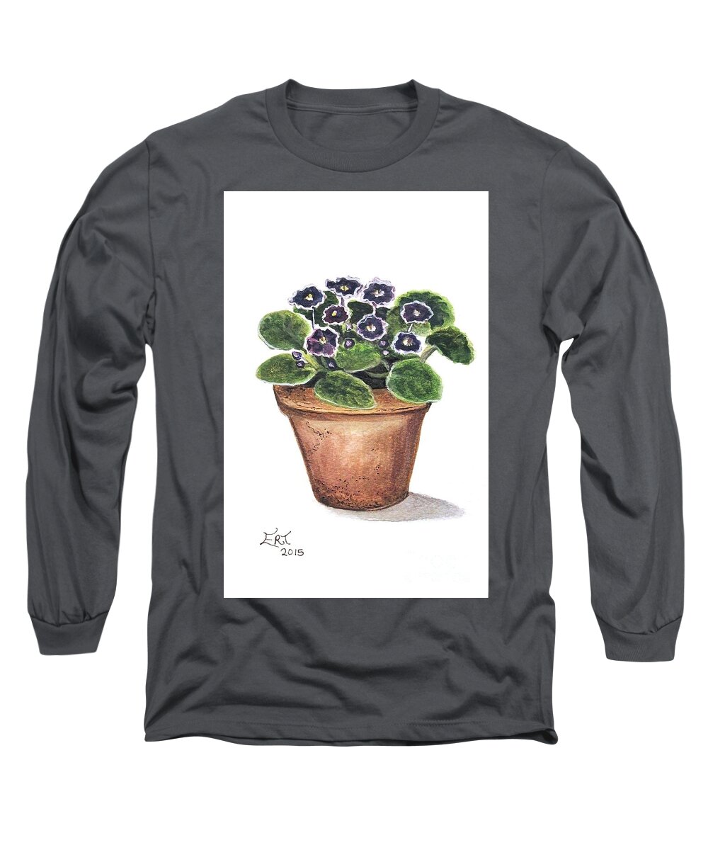Violets Long Sleeve T-Shirt featuring the painting Purple Violets by Elizabeth Robinette Tyndall