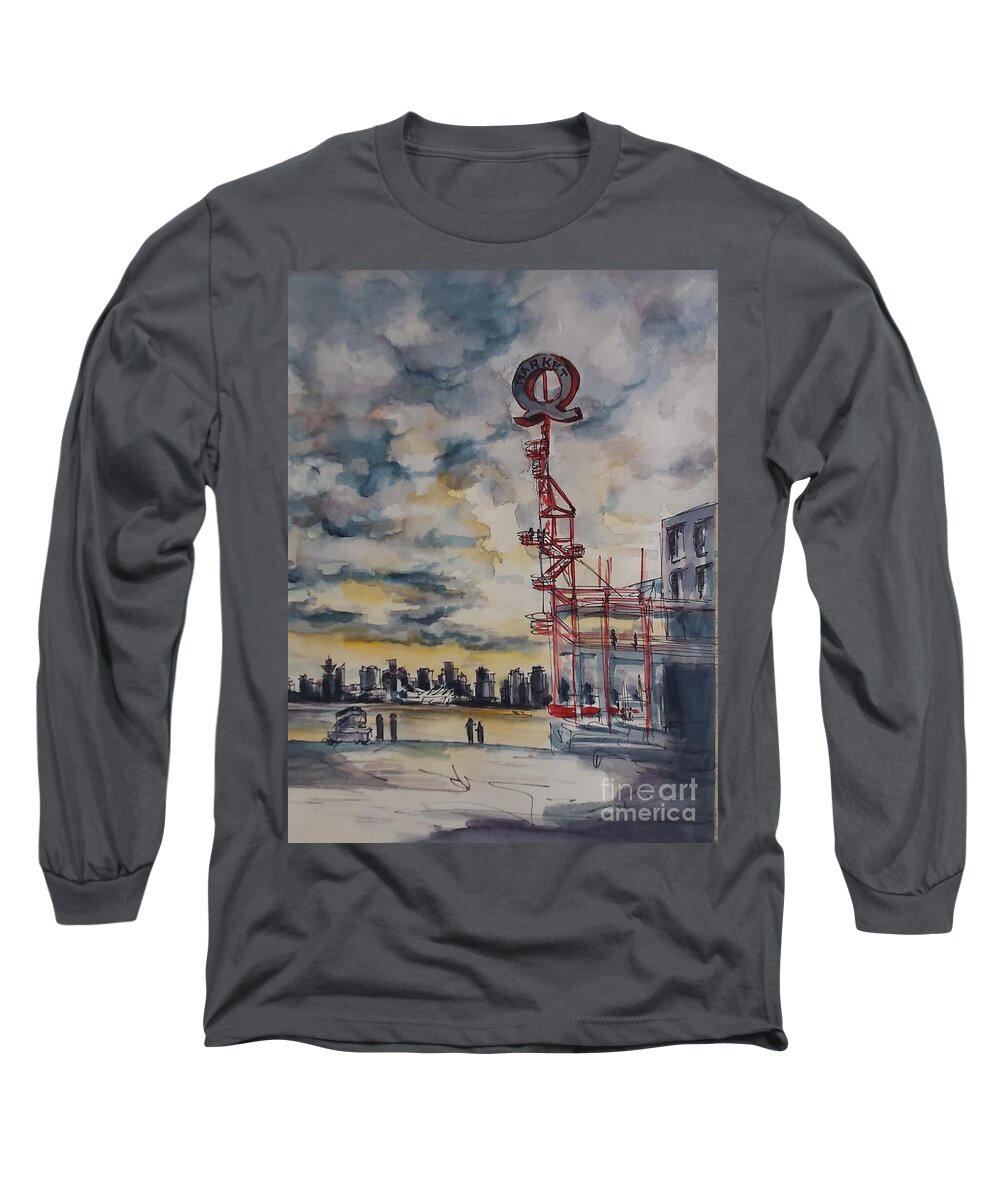 Clouds Long Sleeve T-Shirt featuring the drawing Quay the Sunshine by Sonia Mocnik