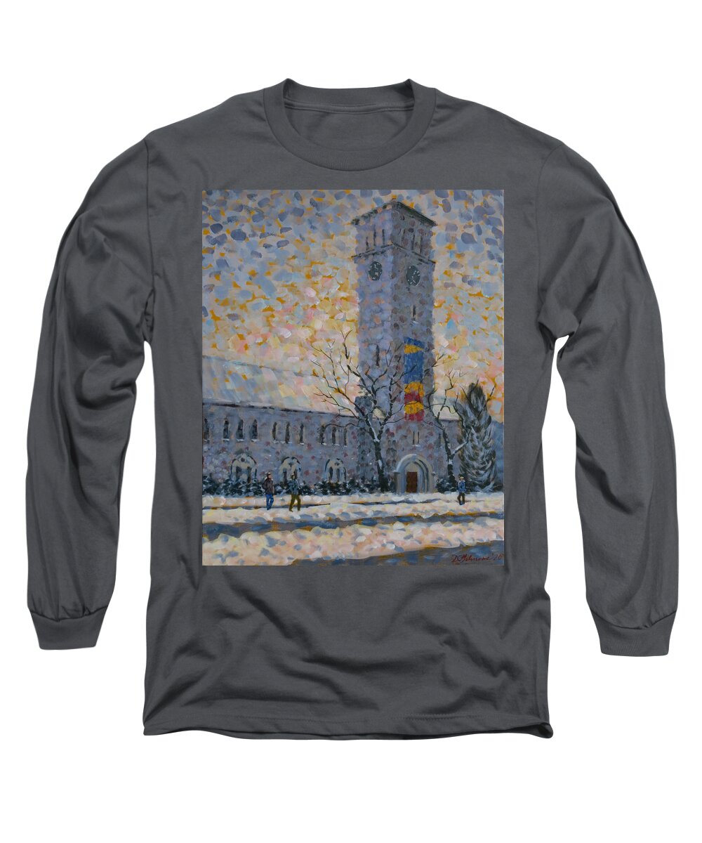 Canada Long Sleeve T-Shirt featuring the painting Queens University-Grant Hall by David Gilmore
