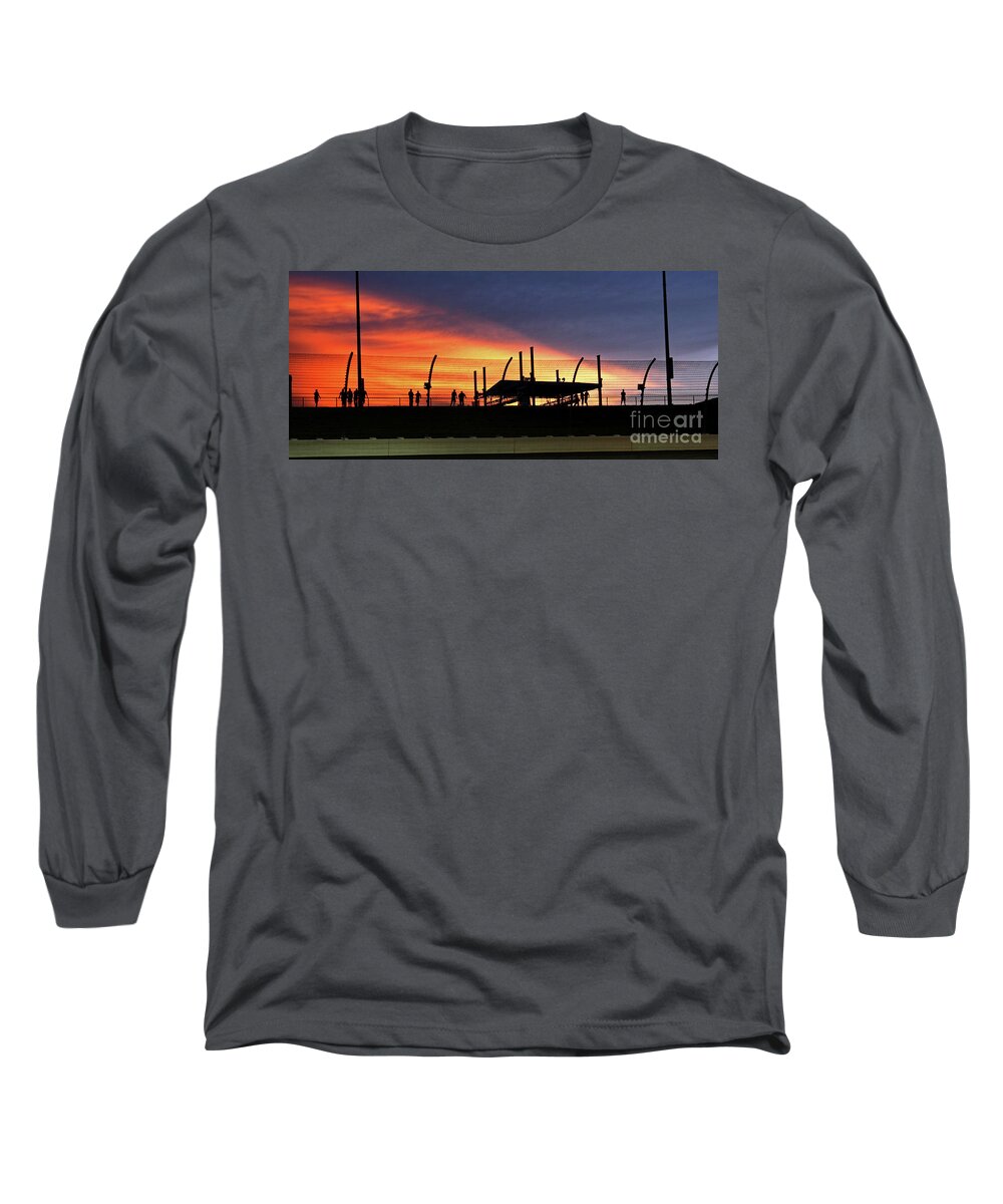 Race Long Sleeve T-Shirt featuring the photograph Race Fans silhouetted against Sunset by Pete Klinger
