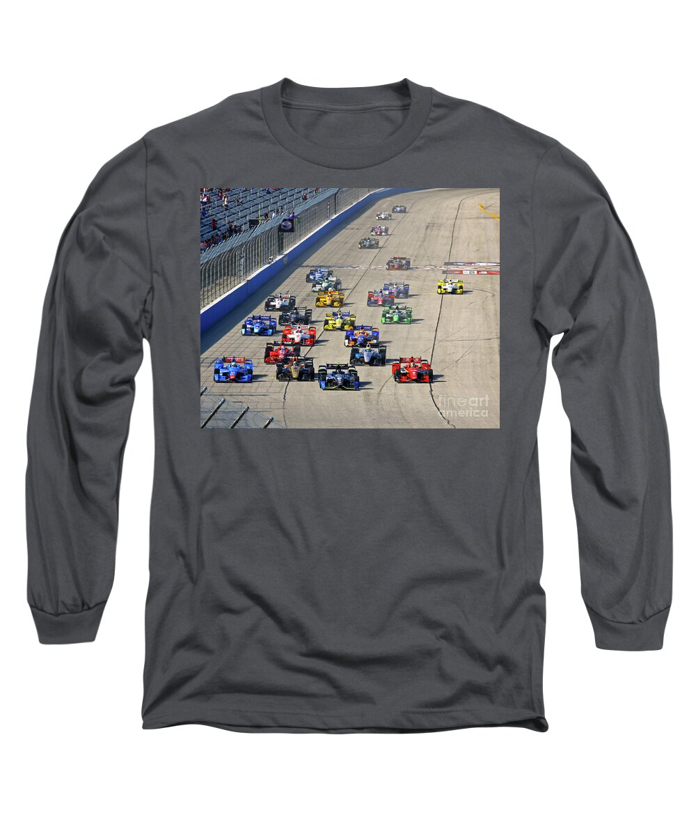 Champcar Long Sleeve T-Shirt featuring the photograph Race Start Milwaukee Mile square crop by Pete Klinger