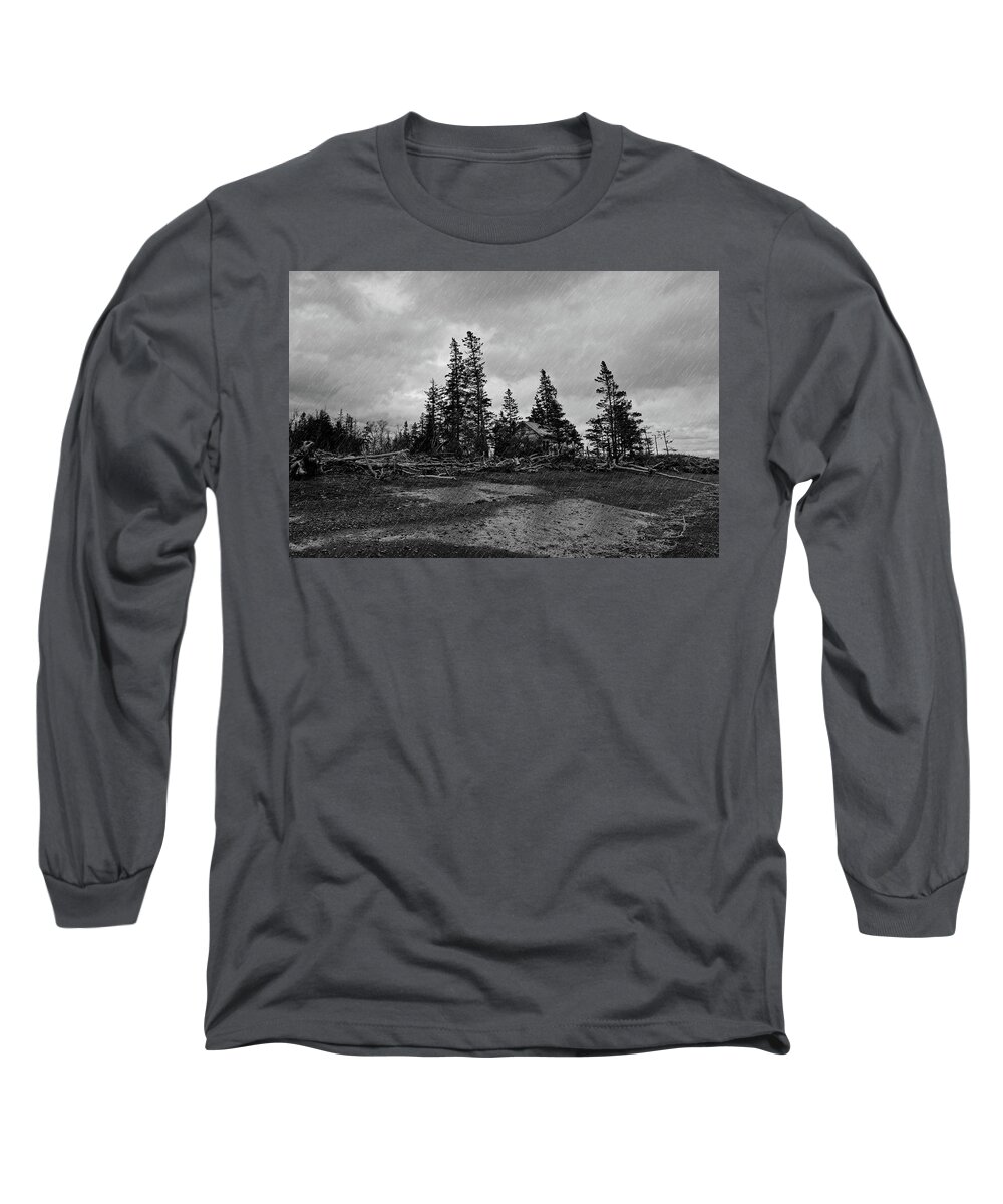 Lighthouse Long Sleeve T-Shirt featuring the photograph Rain Across the Bay by Alan Norsworthy