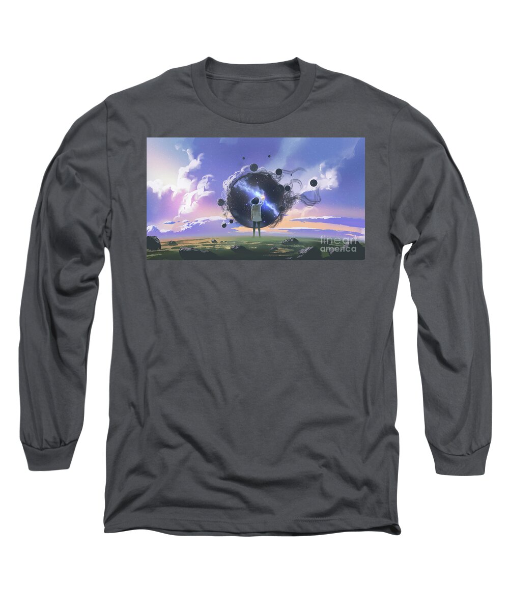Illustration Long Sleeve T-Shirt featuring the painting Reaching for the tiny sun by Tithi Luadthong