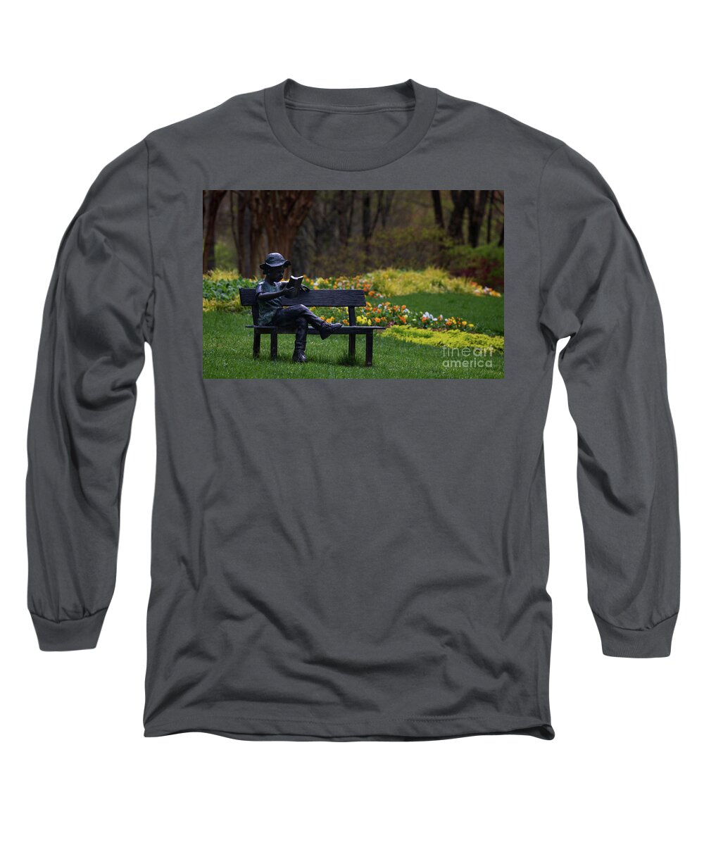 Gibbs Gardens Long Sleeve T-Shirt featuring the photograph READING mask only by Doug Sturgess