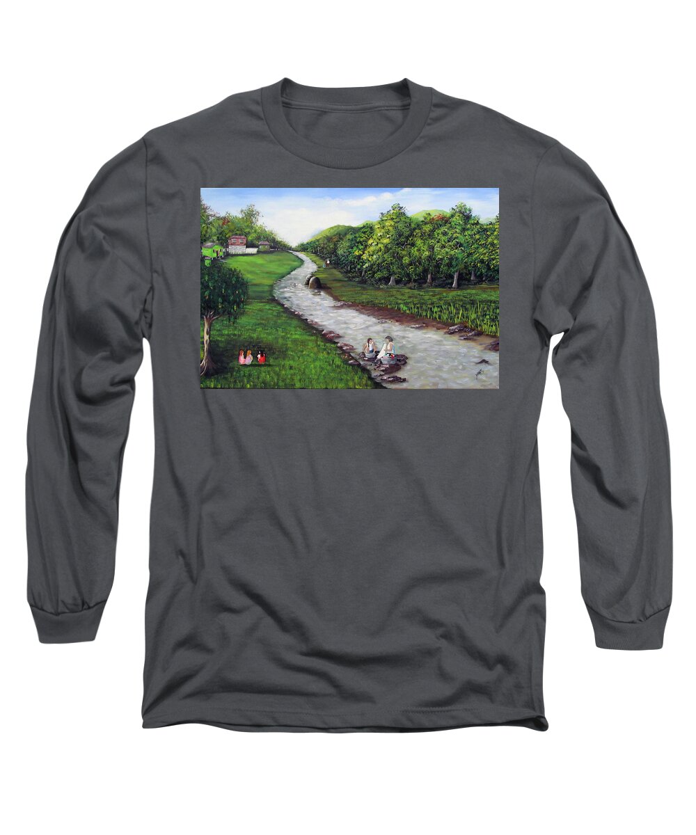 Remembering Long Sleeve T-Shirt featuring the painting Recordandote by Gloria E Barreto-Rodriguez