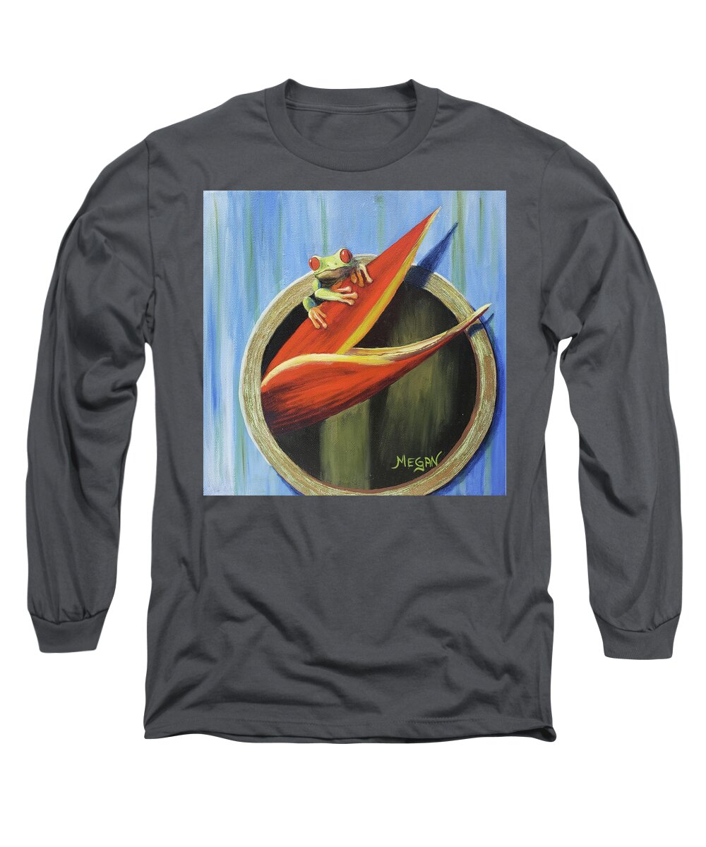 Tropical Long Sleeve T-Shirt featuring the painting Red-eyed Tree Frog by Megan Collins