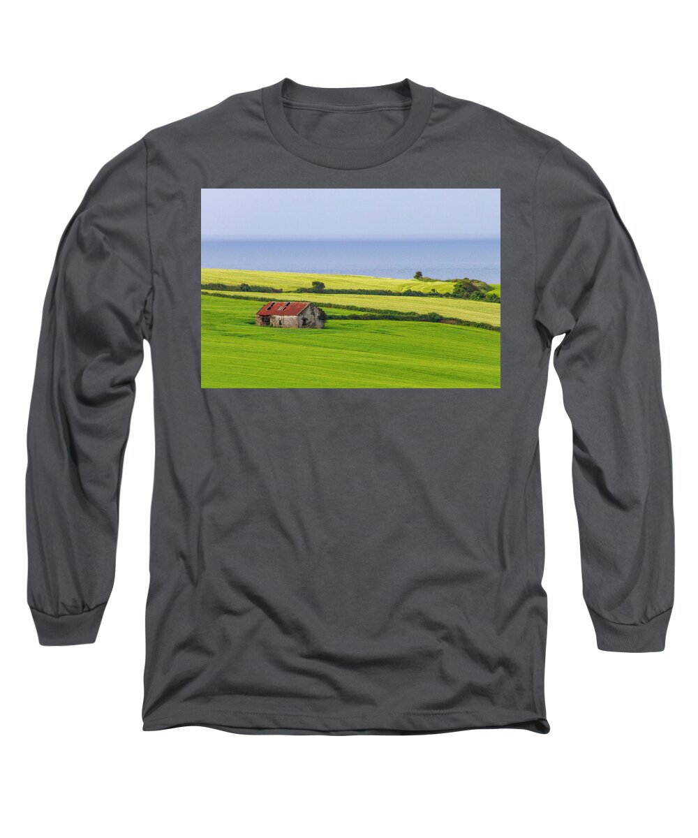 Barley Long Sleeve T-Shirt featuring the photograph Red Roof Green Fields by Mark Callanan