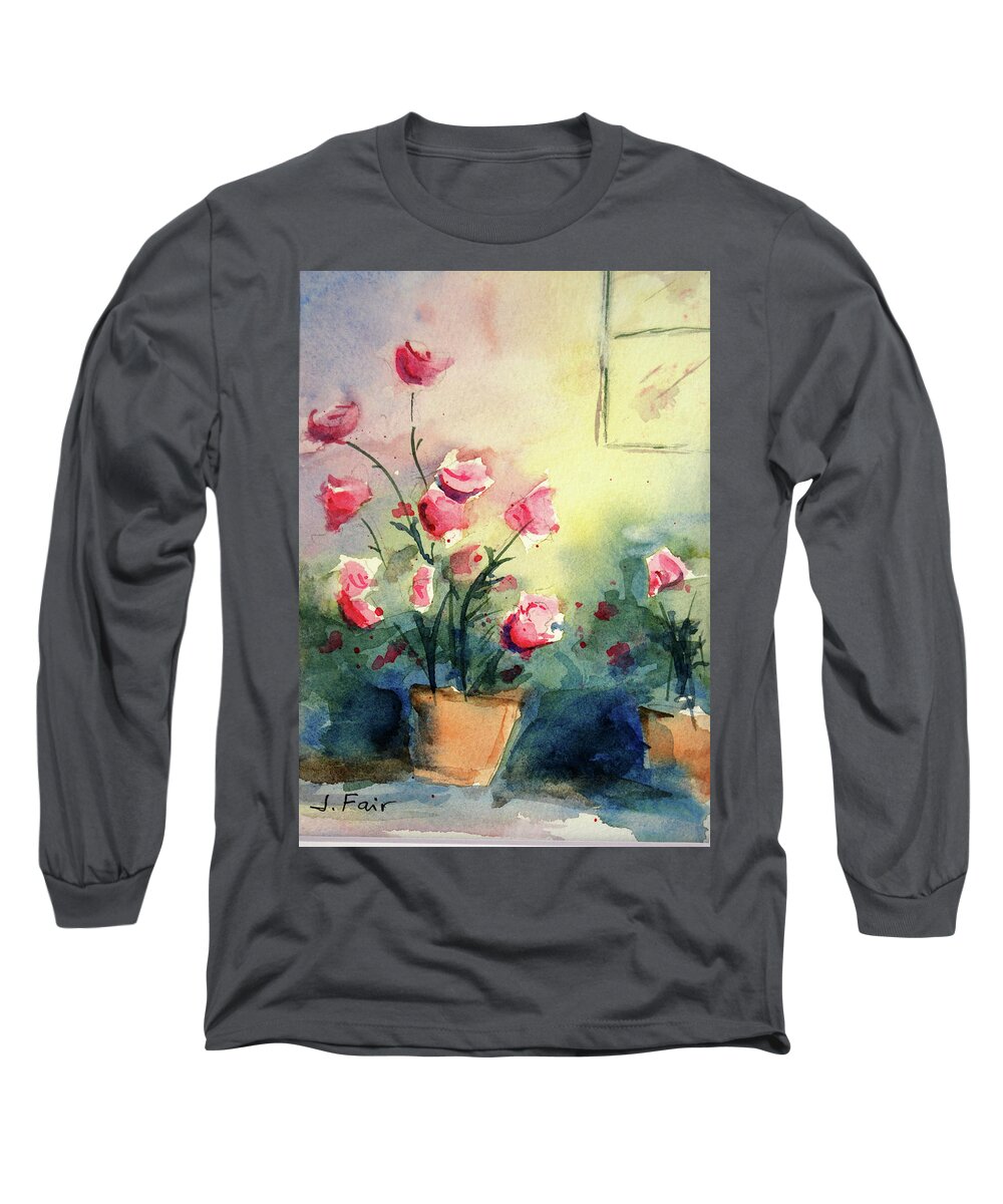  Long Sleeve T-Shirt featuring the painting Red Roses in the Sunlight by Jerry Fair