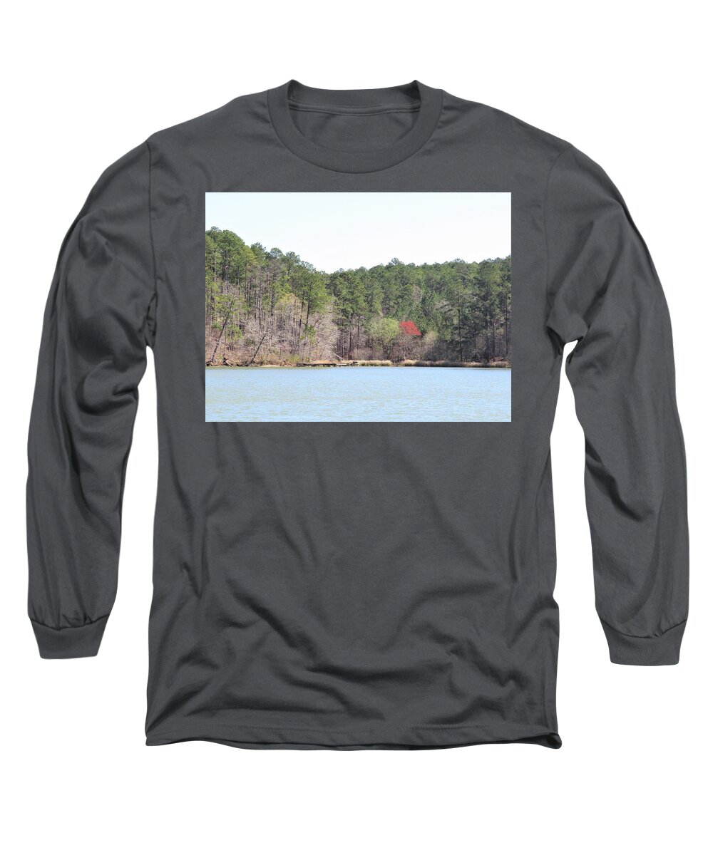 Red Long Sleeve T-Shirt featuring the photograph Red Tree Dock by Ed Williams