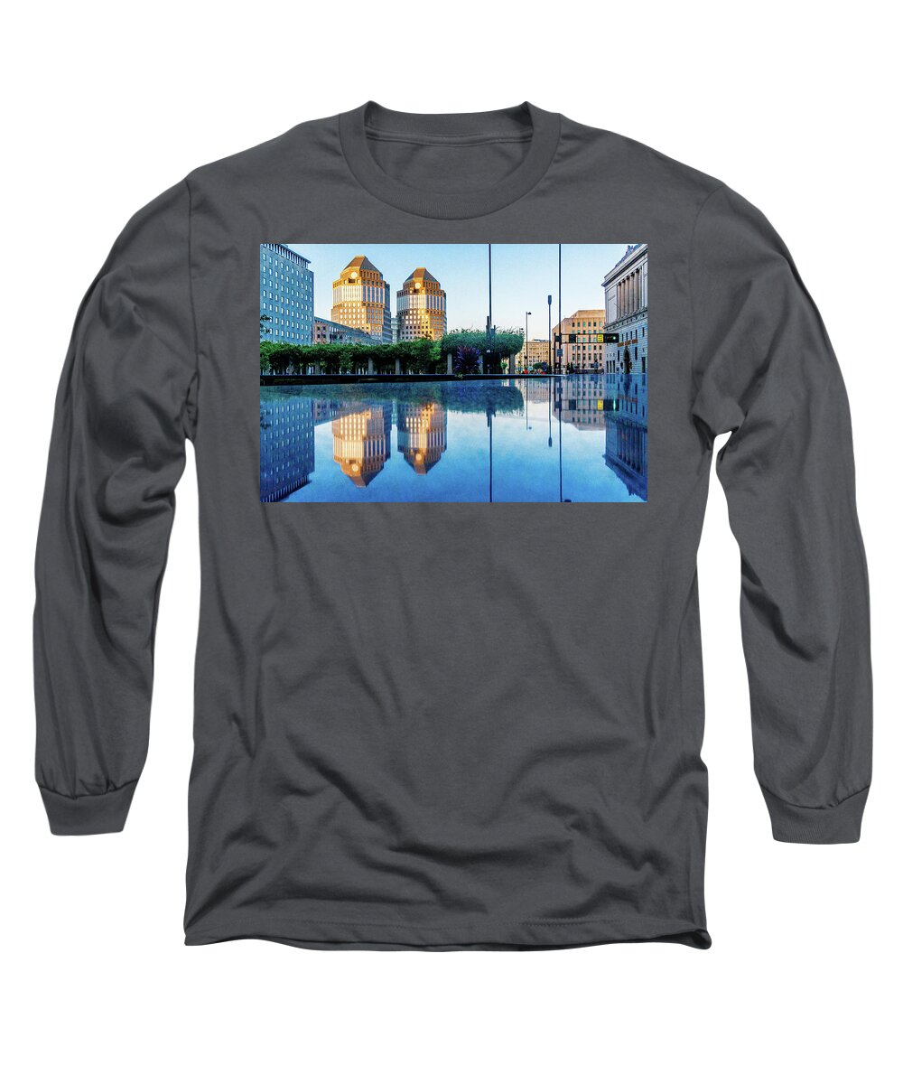 Pg Long Sleeve T-Shirt featuring the photograph Reflections of the Procter Gamble Buildings Downtown Cincinnati Ohio by Dave Morgan