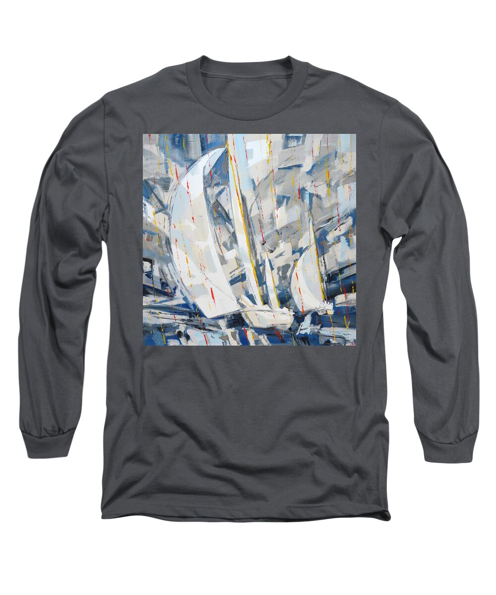 Sailboats Long Sleeve T-Shirt featuring the painting Regatta 37 by Iryna Kastsova