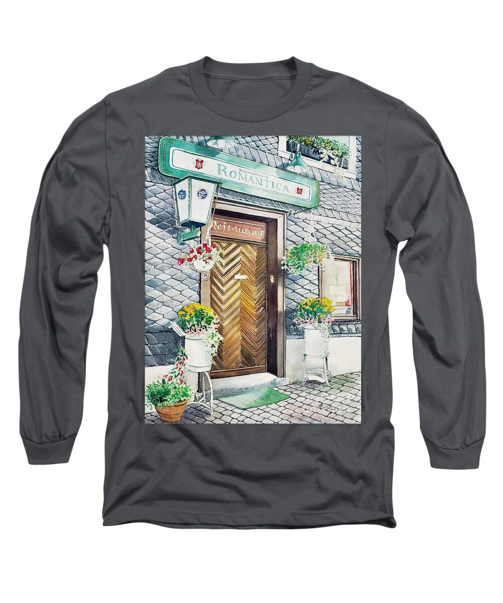 Restaurant Long Sleeve T-Shirt featuring the painting Restaurant Romantica by Merana Cadorette