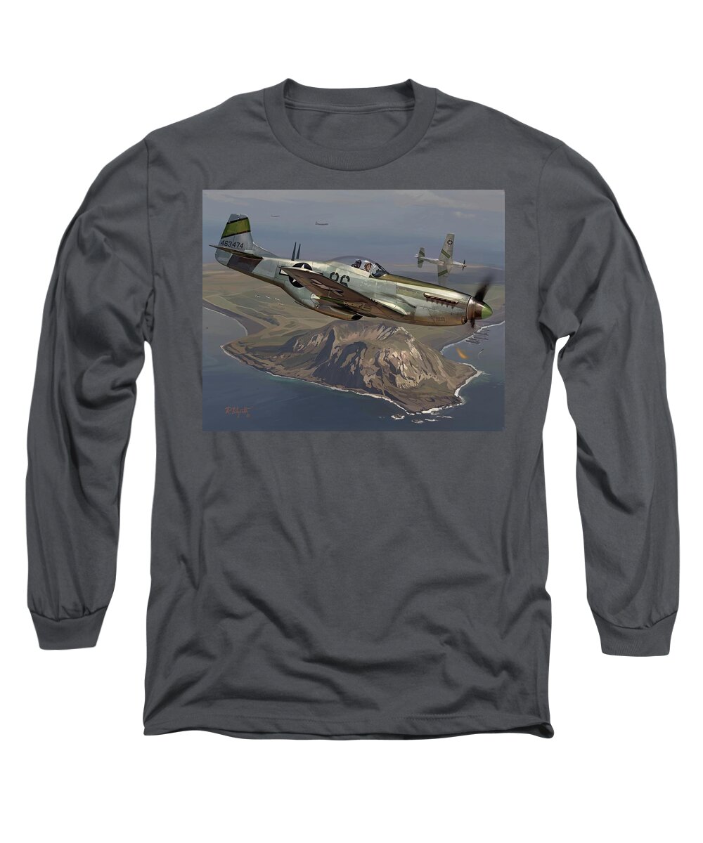 Aviation Long Sleeve T-Shirt featuring the digital art Return To Iwo Jima, 1945 by Rick Blyseth