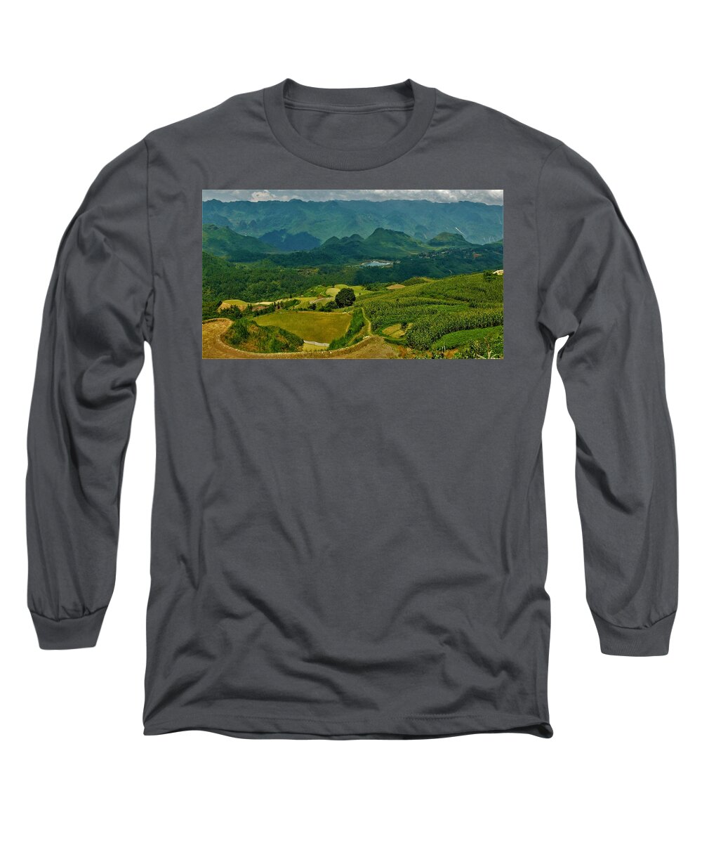 Rice Long Sleeve T-Shirt featuring the photograph Rice fields, Vietnam by Robert Bociaga
