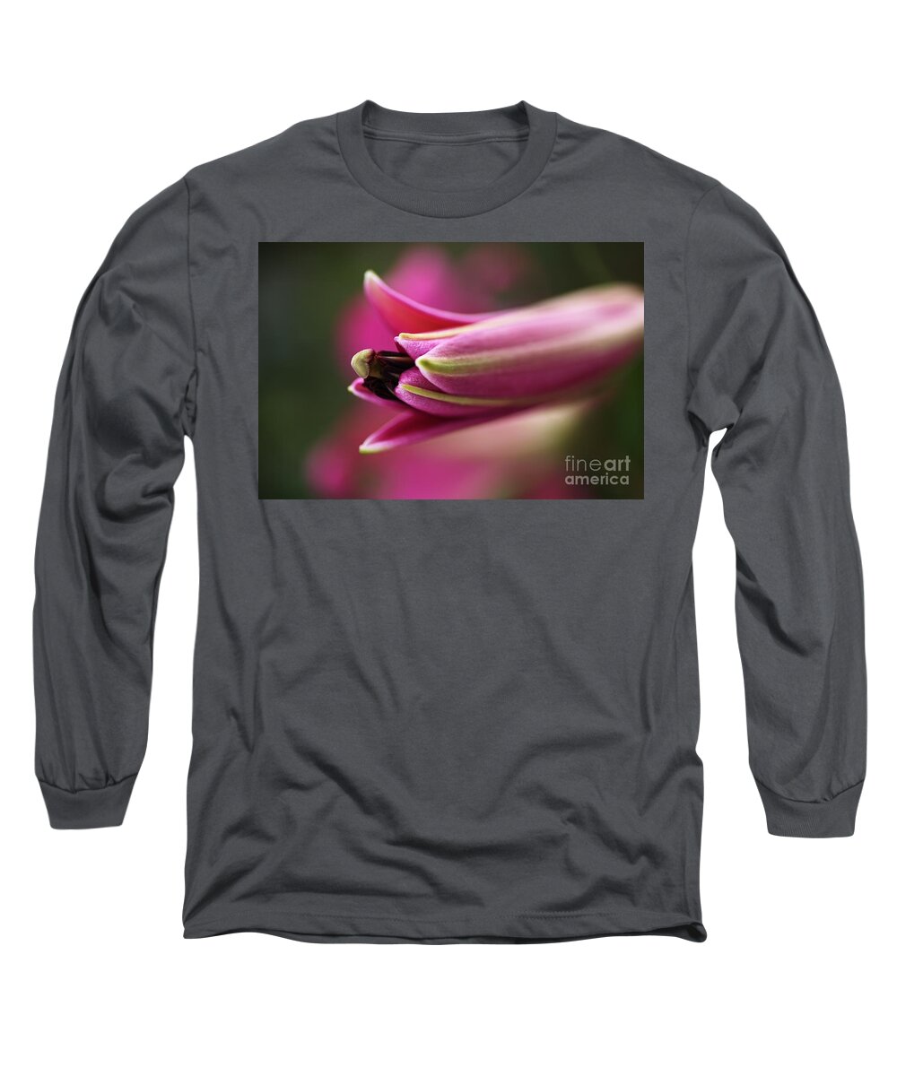 Lily Long Sleeve T-Shirt featuring the photograph Rich Pink Lily Bud by Joy Watson