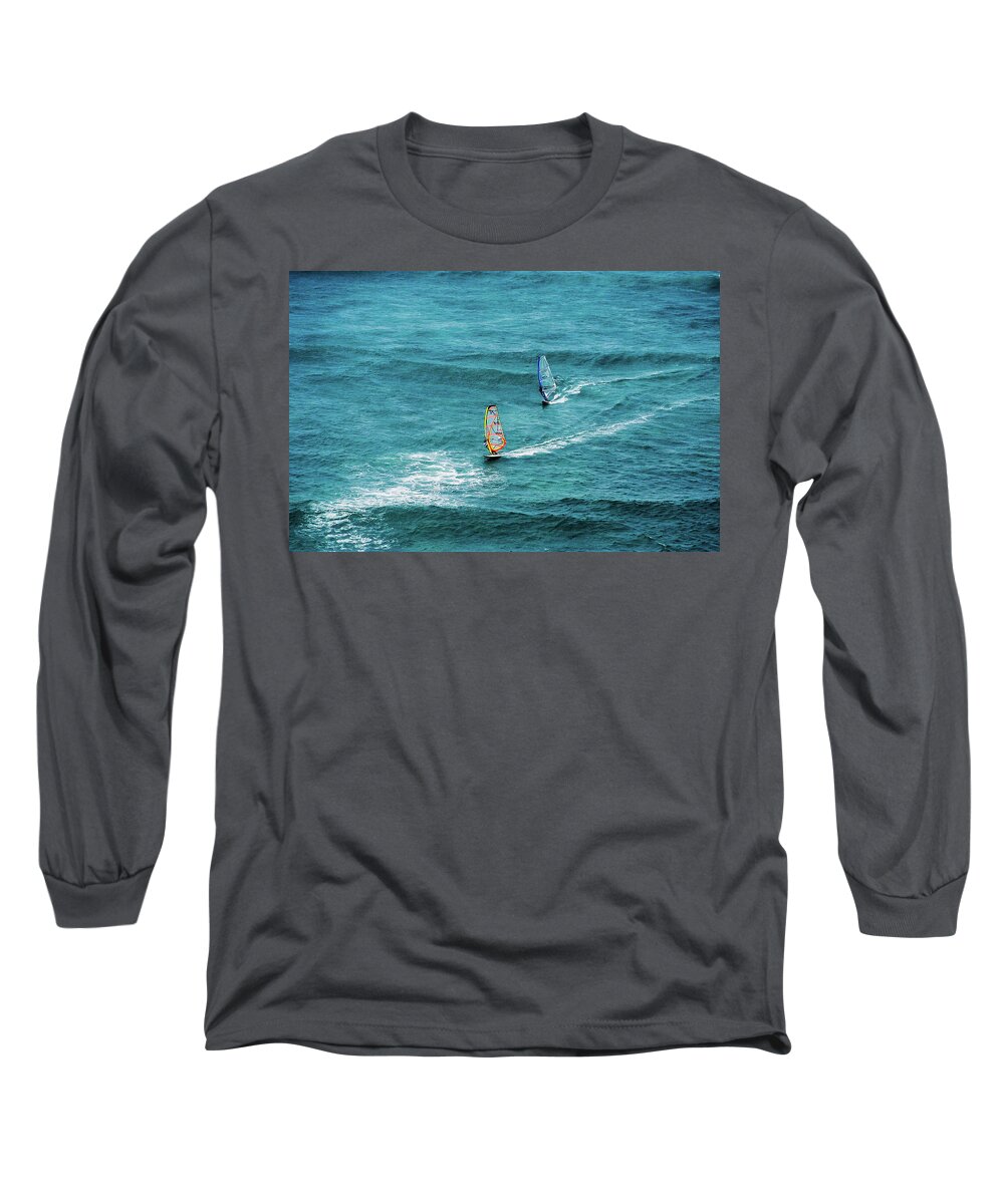 Blue Long Sleeve T-Shirt featuring the photograph Riding The Waves by Gordon Sarti