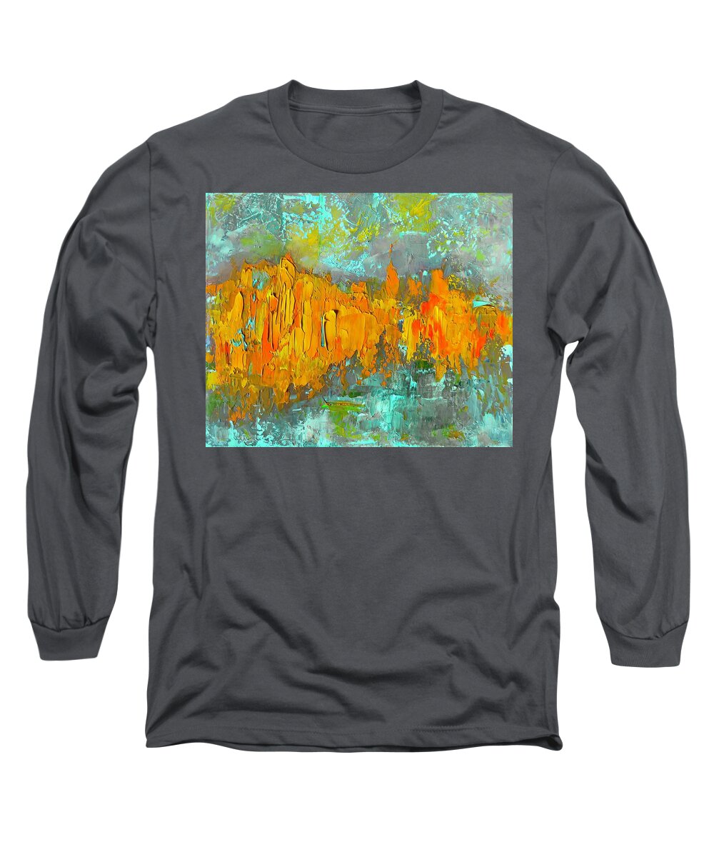 Abstract Long Sleeve T-Shirt featuring the painting Riparian Glow Study by Roger Clarke