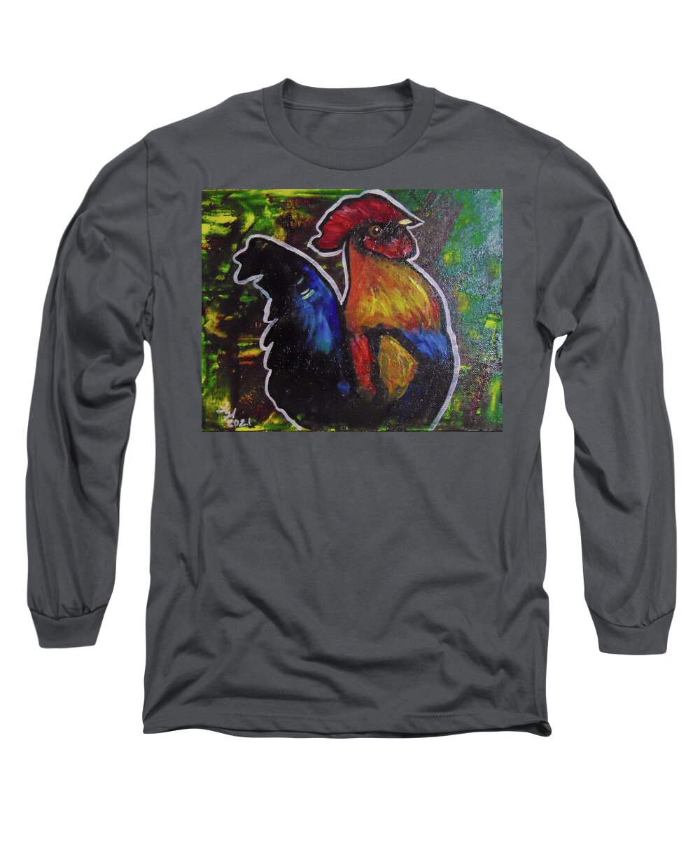  Long Sleeve T-Shirt featuring the painting Rooster by Loretta Nash