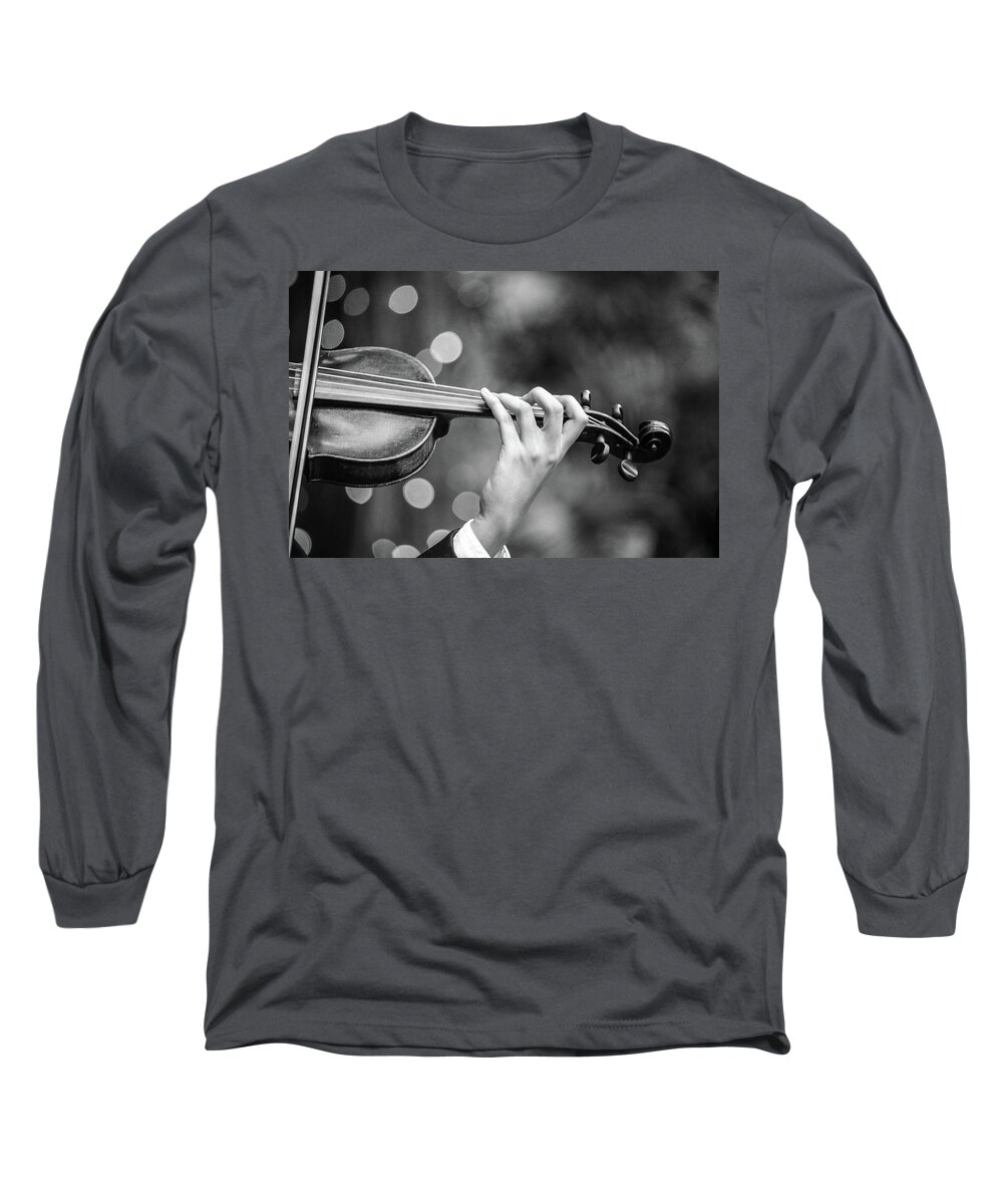 Violin Long Sleeve T-Shirt featuring the photograph Rosin Up - Monochrome by KC Hulsman