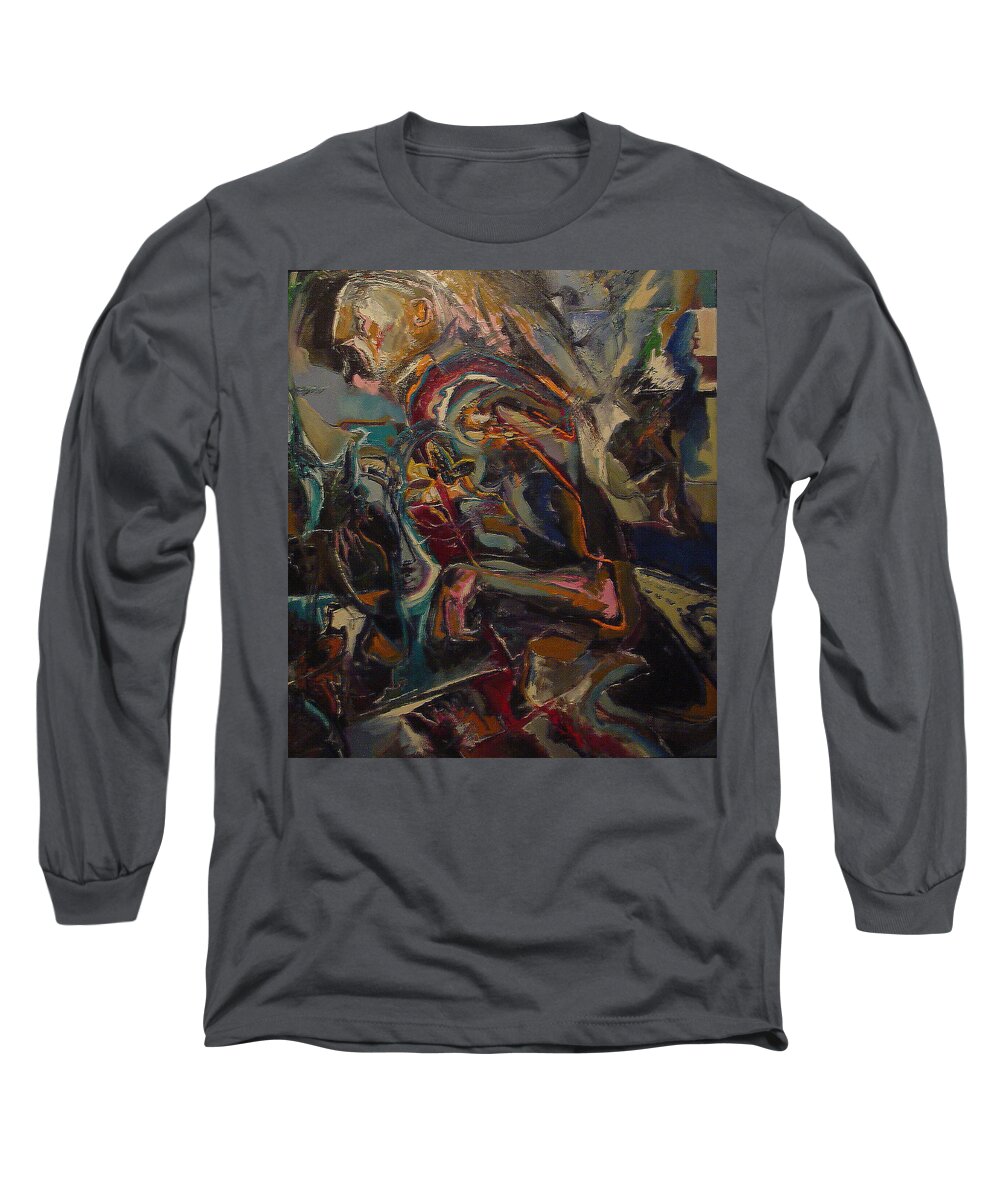 Oil On Canvas Long Sleeve T-Shirt featuring the painting Running Man by Todd Krasovetz
