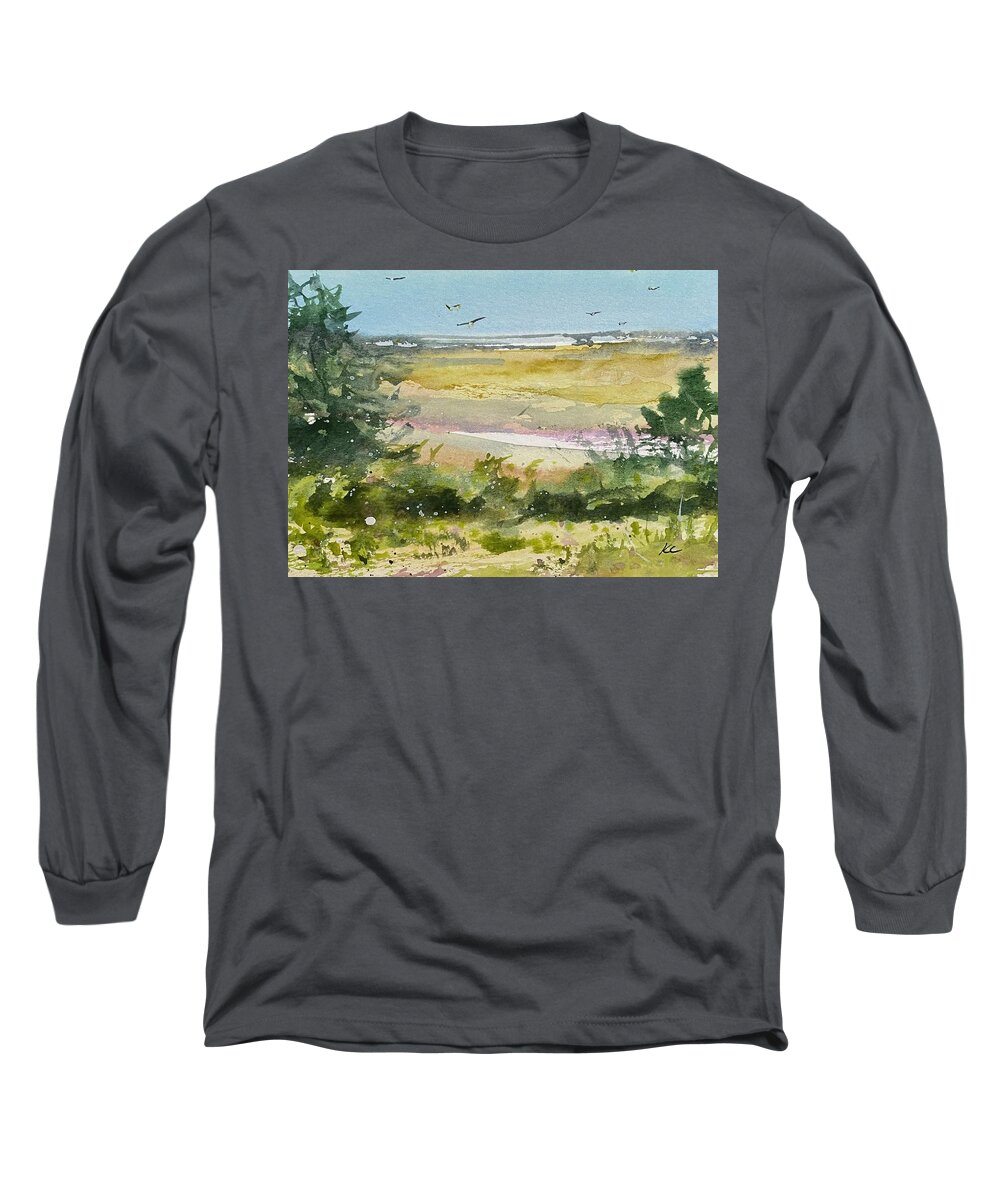 Beach Long Sleeve T-Shirt featuring the painting Salt Marsh 2 by Kellie Chasse