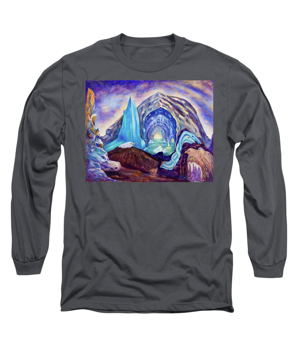 Caves Long Sleeve T-Shirt featuring the painting Sanctuary at Bird Cave by Irene Vincent