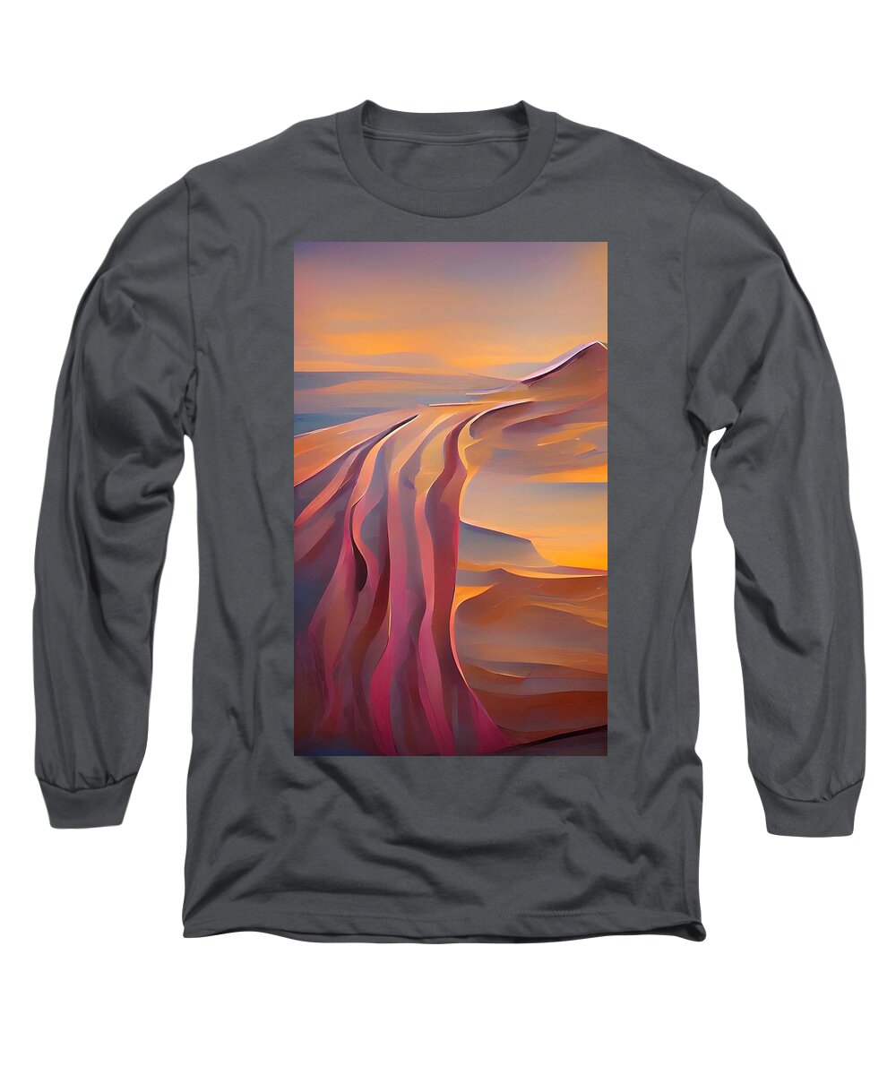 Maroon Long Sleeve T-Shirt featuring the mixed media Sand Dunes Abstract No1 by Bonnie Bruno