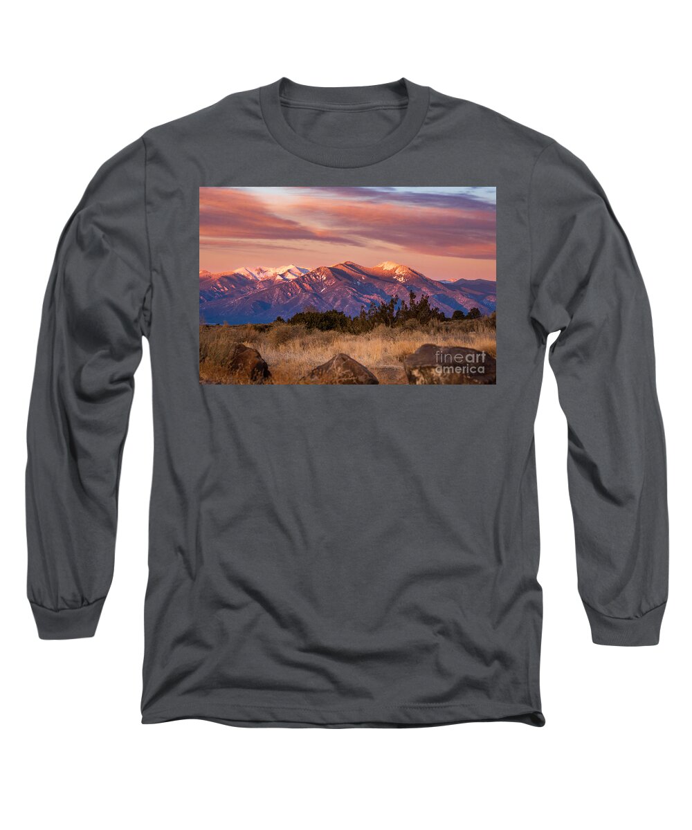 Taos Long Sleeve T-Shirt featuring the photograph Sangre de Cristo Sunset by Elijah Rael