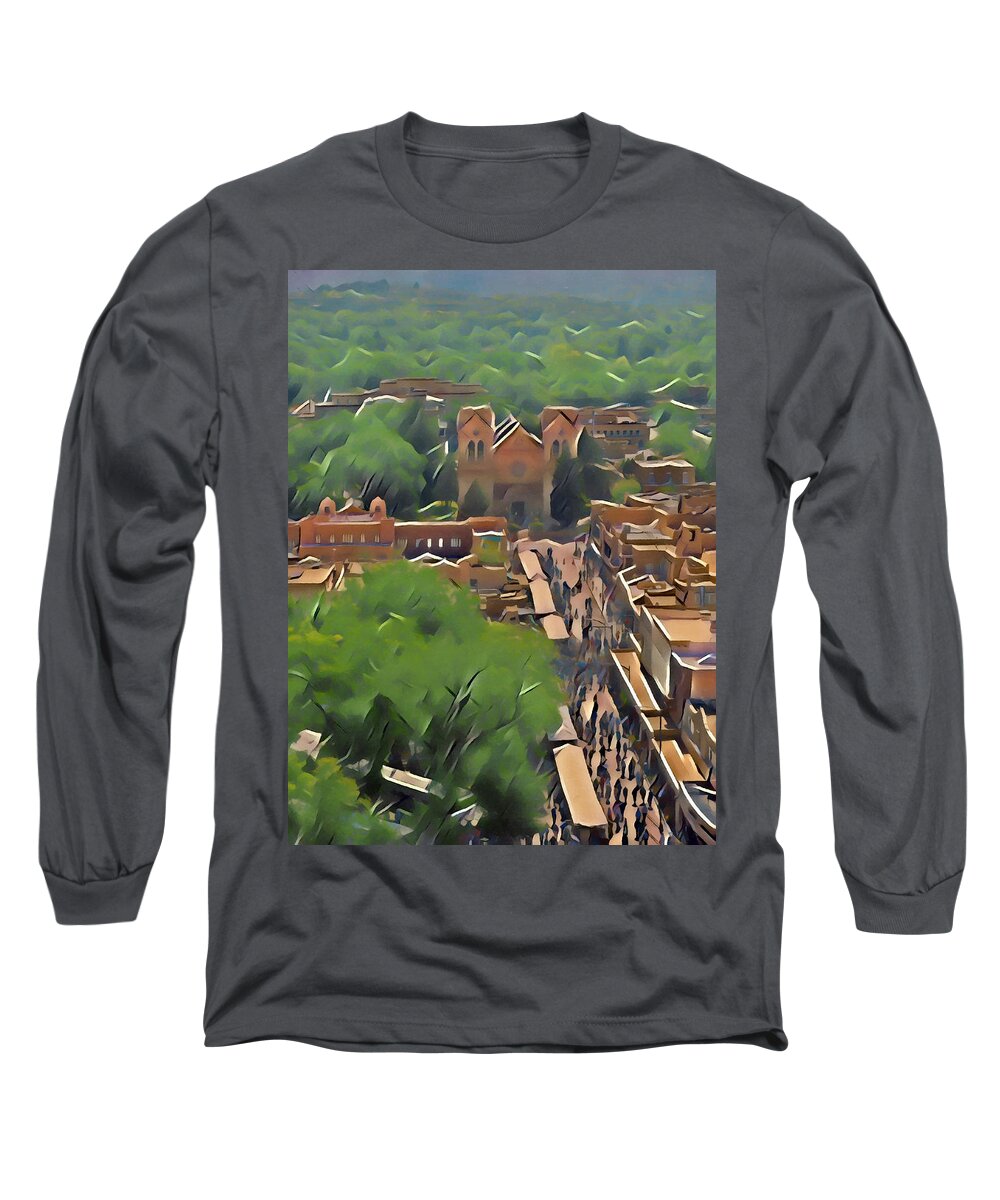 Southwest Long Sleeve T-Shirt featuring the digital art Santa Fe Indian Market by Aerial Santa Fe