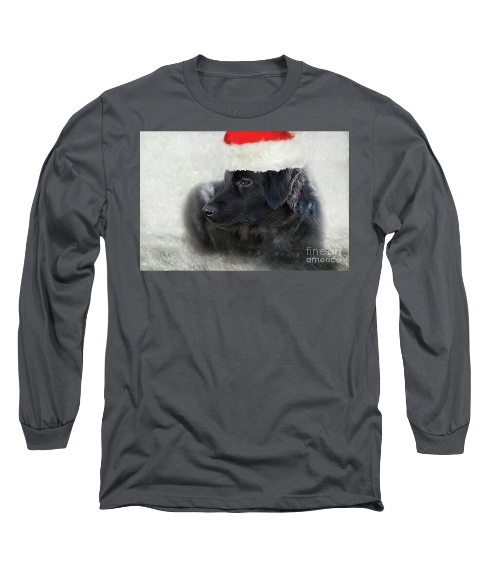 Adorable Long Sleeve T-Shirt featuring the photograph Santa Puppy by Amy Dundon