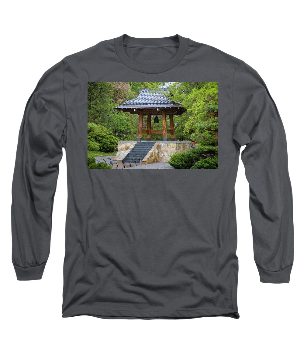 Japanese Long Sleeve T-Shirt featuring the photograph Sasebo Japanese Garden Bell Tower Albuquerque by Mary Lee Dereske