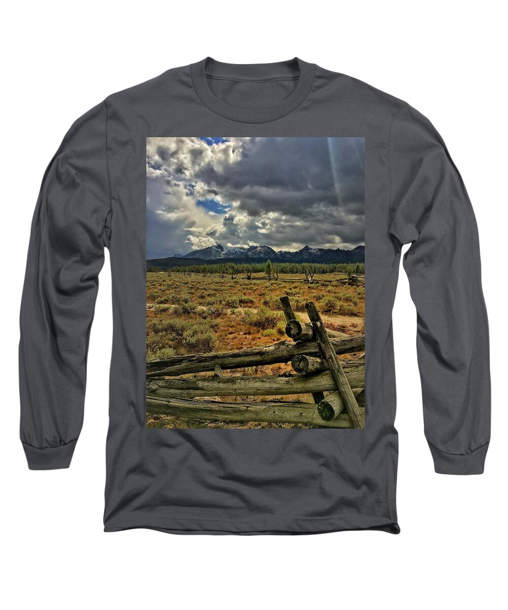 Sawtooth Mountains Long Sleeve T-Shirt featuring the photograph Sawtooth Storm Clouds by Jerry Abbott