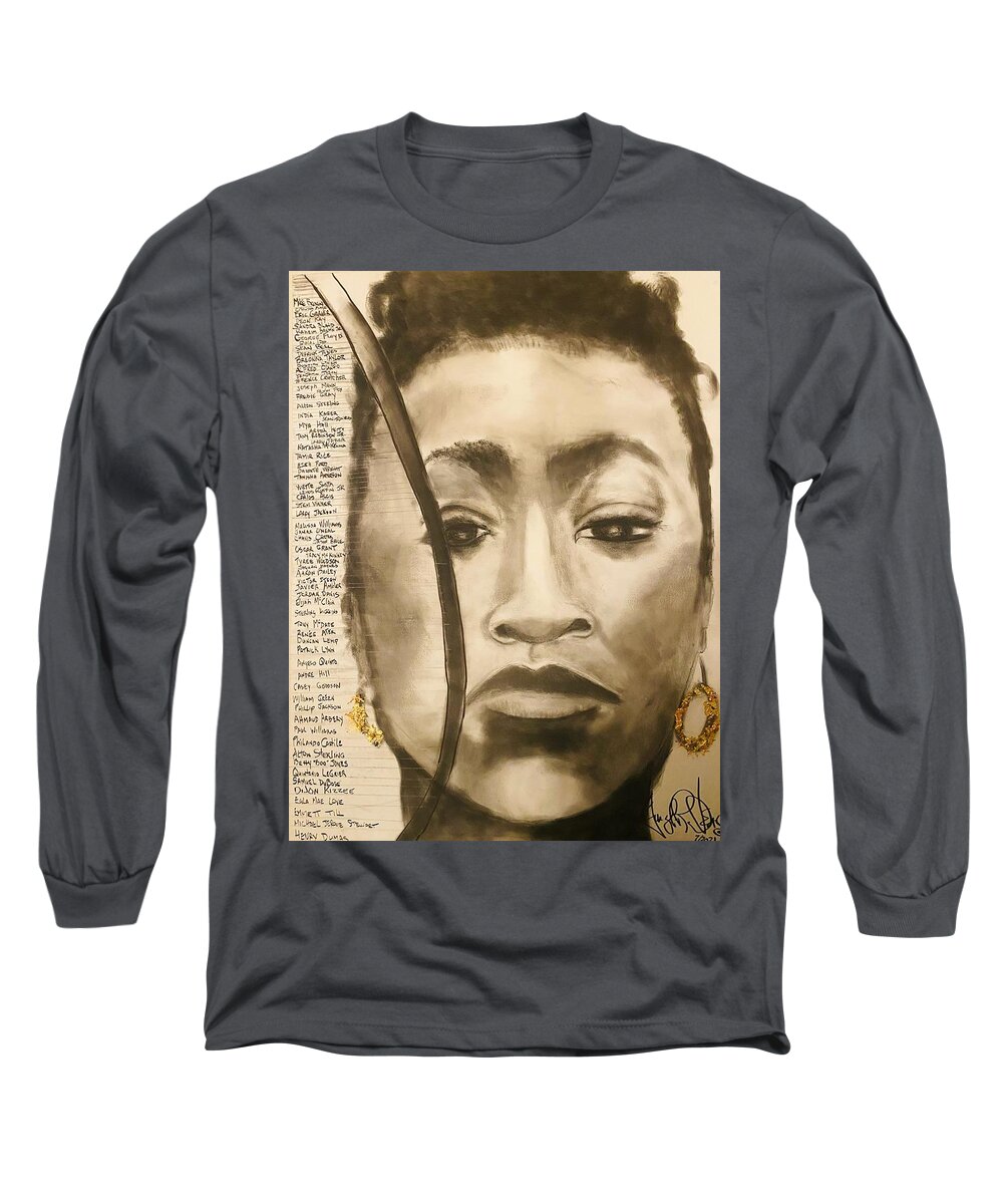  Long Sleeve T-Shirt featuring the drawing Say their Names by Angie ONeal