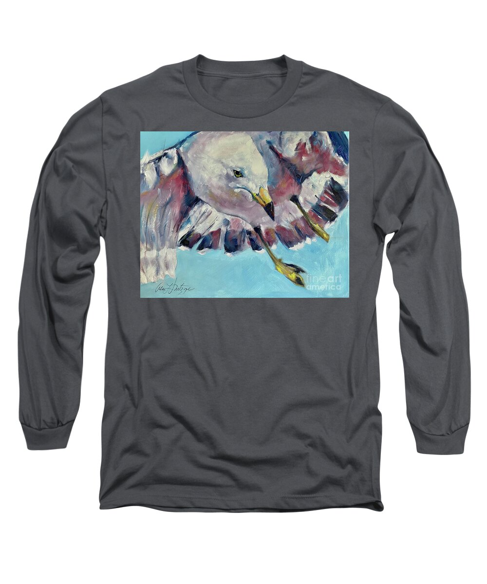Seagull Long Sleeve T-Shirt featuring the painting Seagull Flight by Alan Metzger