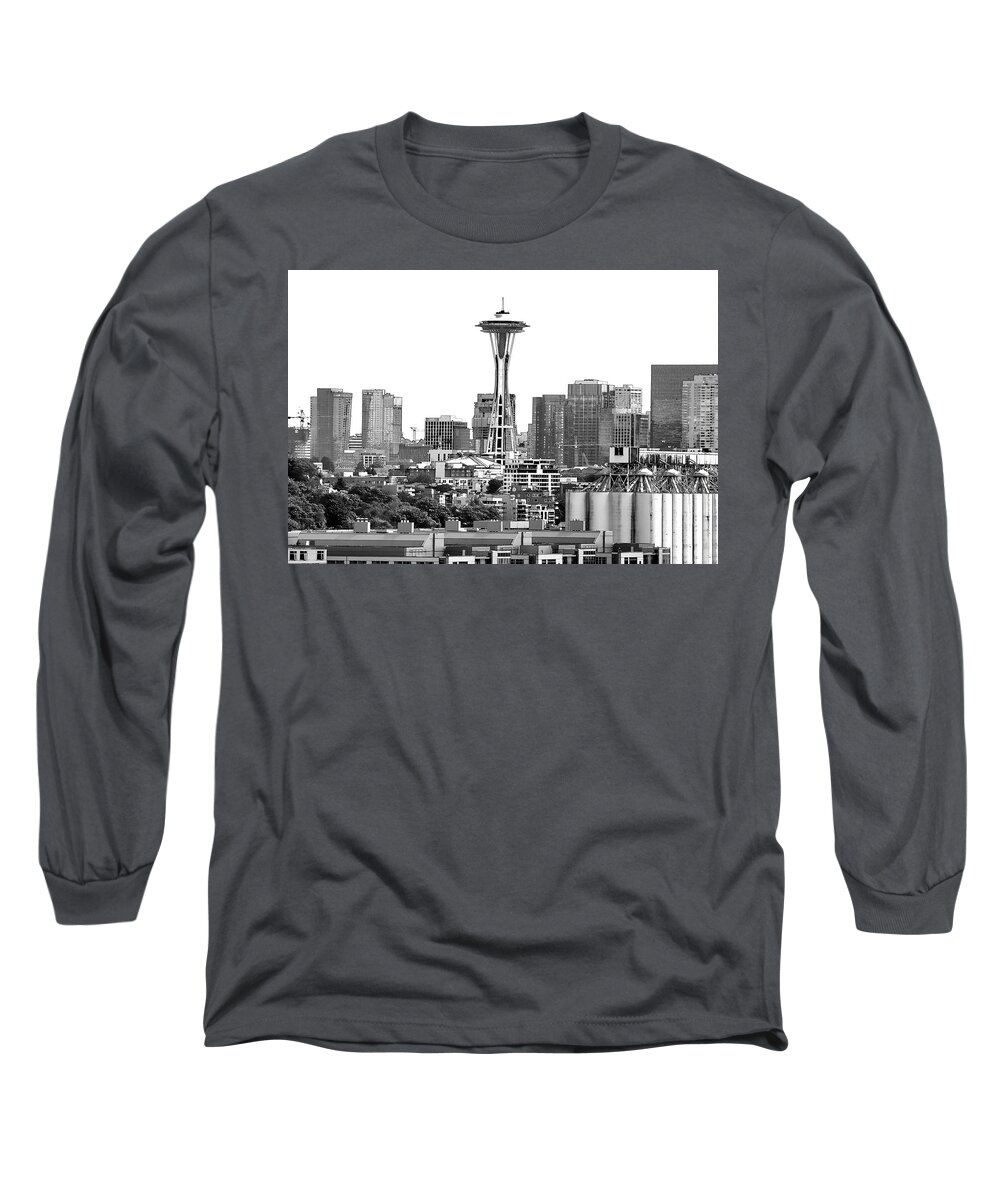 Fine Art Long Sleeve T-Shirt featuring the drawing Seattle Skyline Art Print by Greg Sigrist