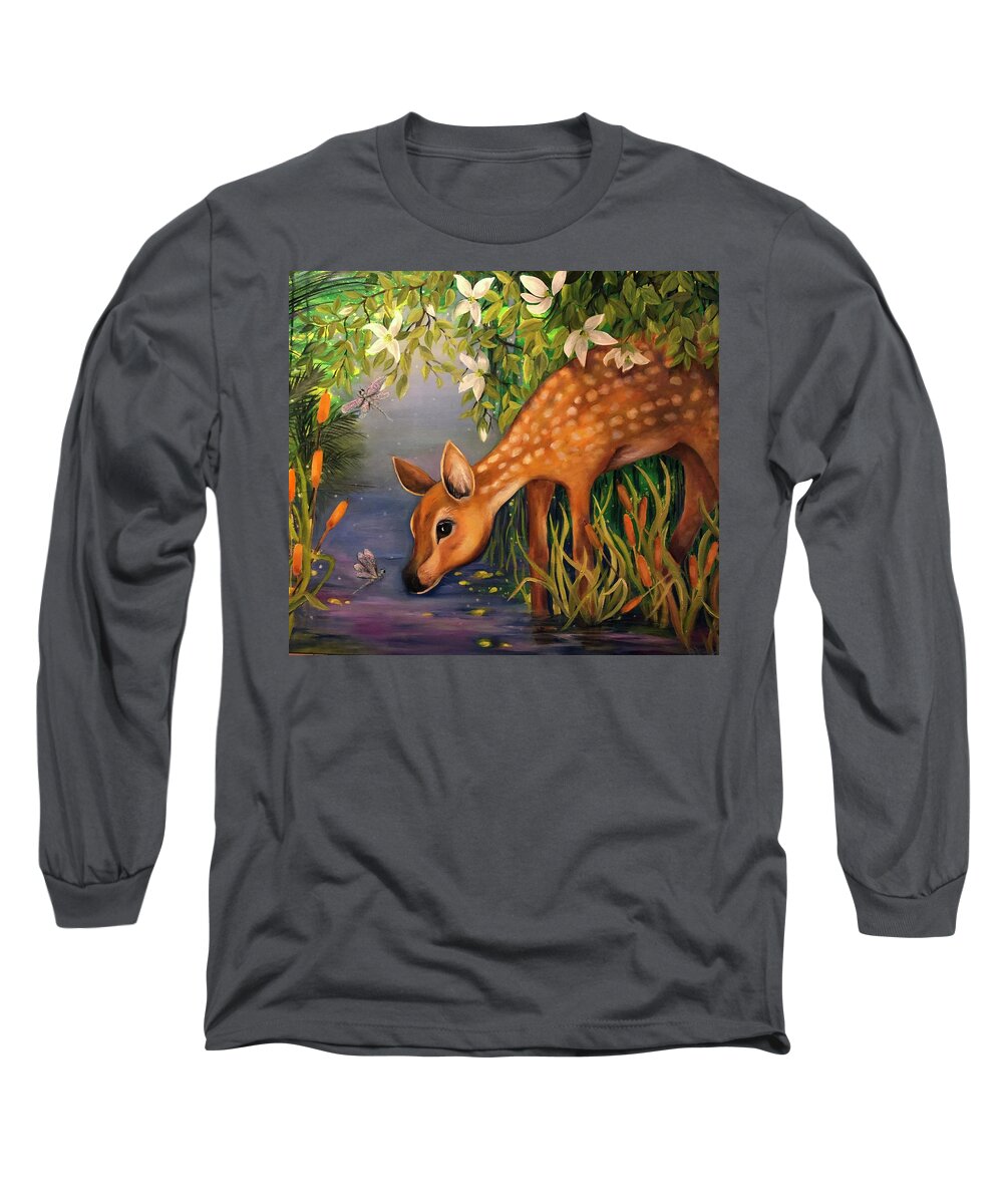 Deer Long Sleeve T-Shirt featuring the painting Serenity by Barbara Landry