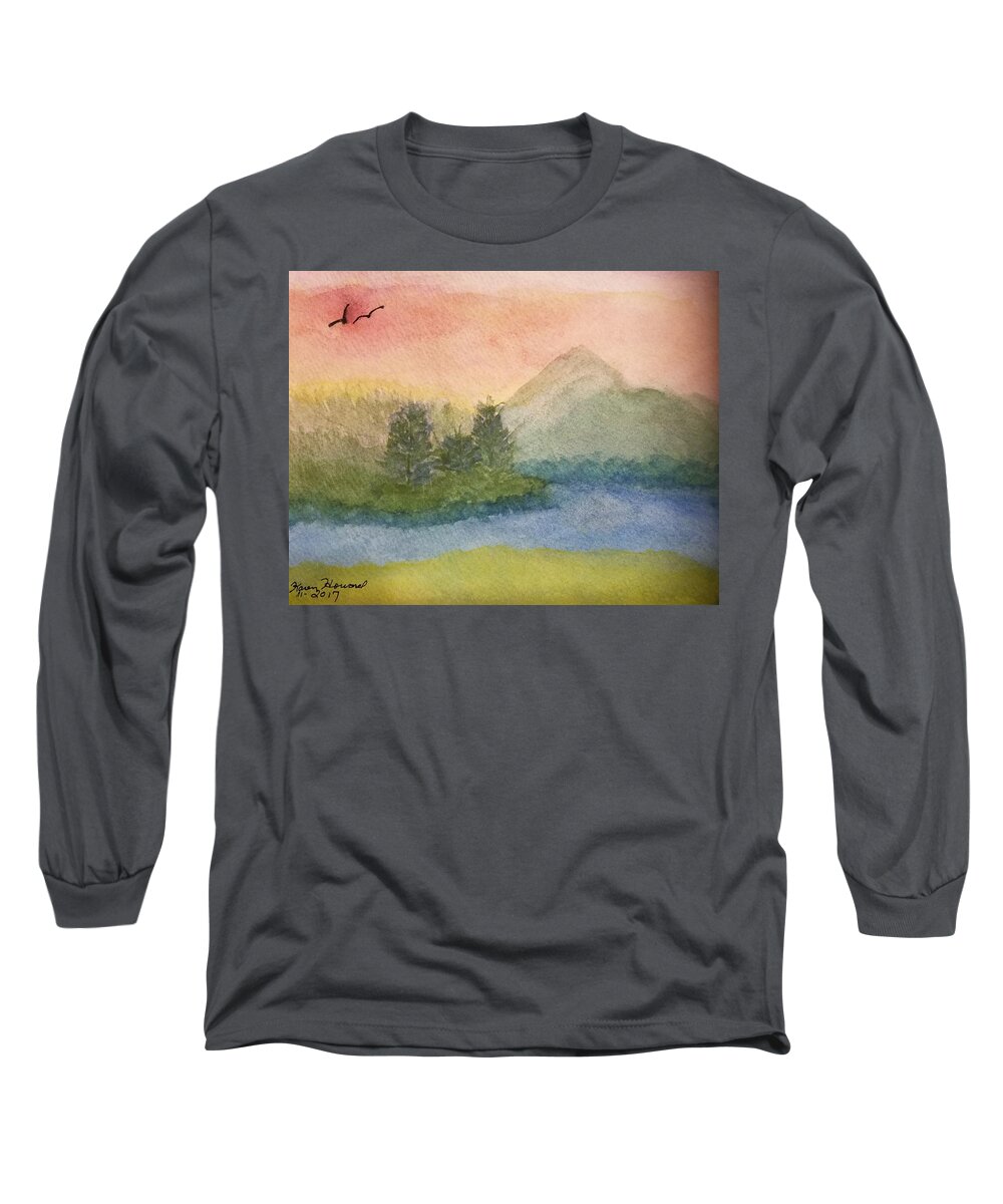 Serene Landscape Long Sleeve T-Shirt featuring the painting Serenity by Shady Lane Studios-Karen Howard