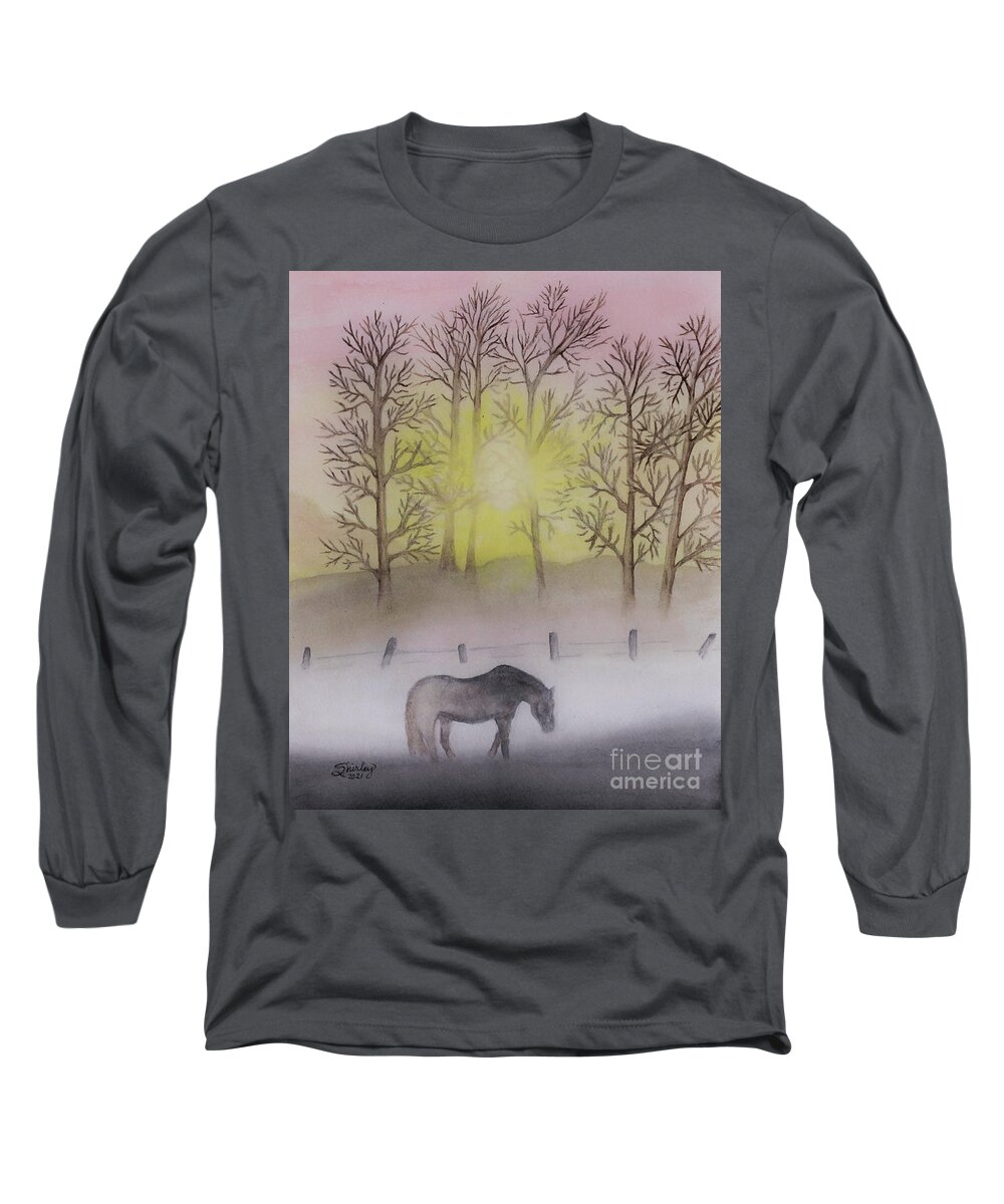 Horse Long Sleeve T-Shirt featuring the painting Serenity by Shirley Dutchkowski