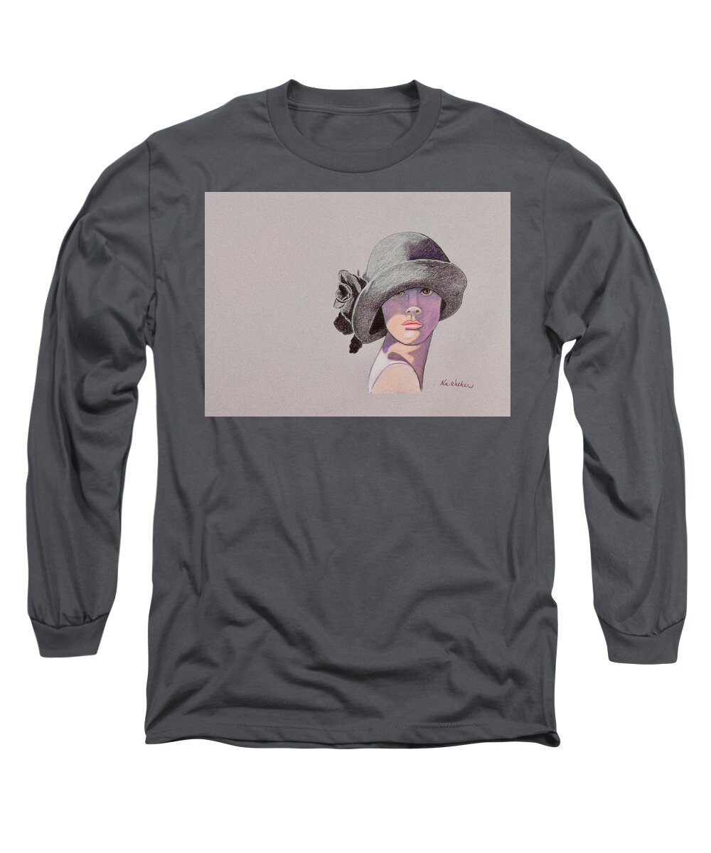 Gray Long Sleeve T-Shirt featuring the drawing AllAboutTheHat2 Drawing by Kimberly Walker